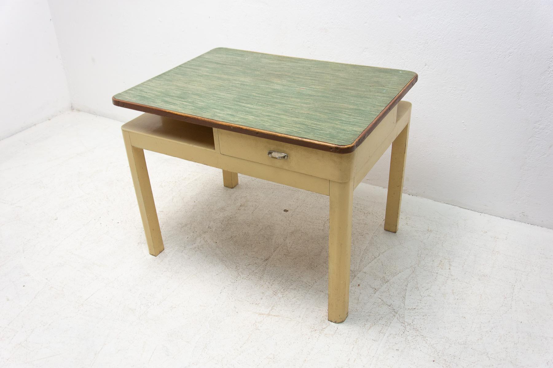 20th Century Mid Century Wooden and Formica Central Table, Czechoslovakia, 1950s For Sale