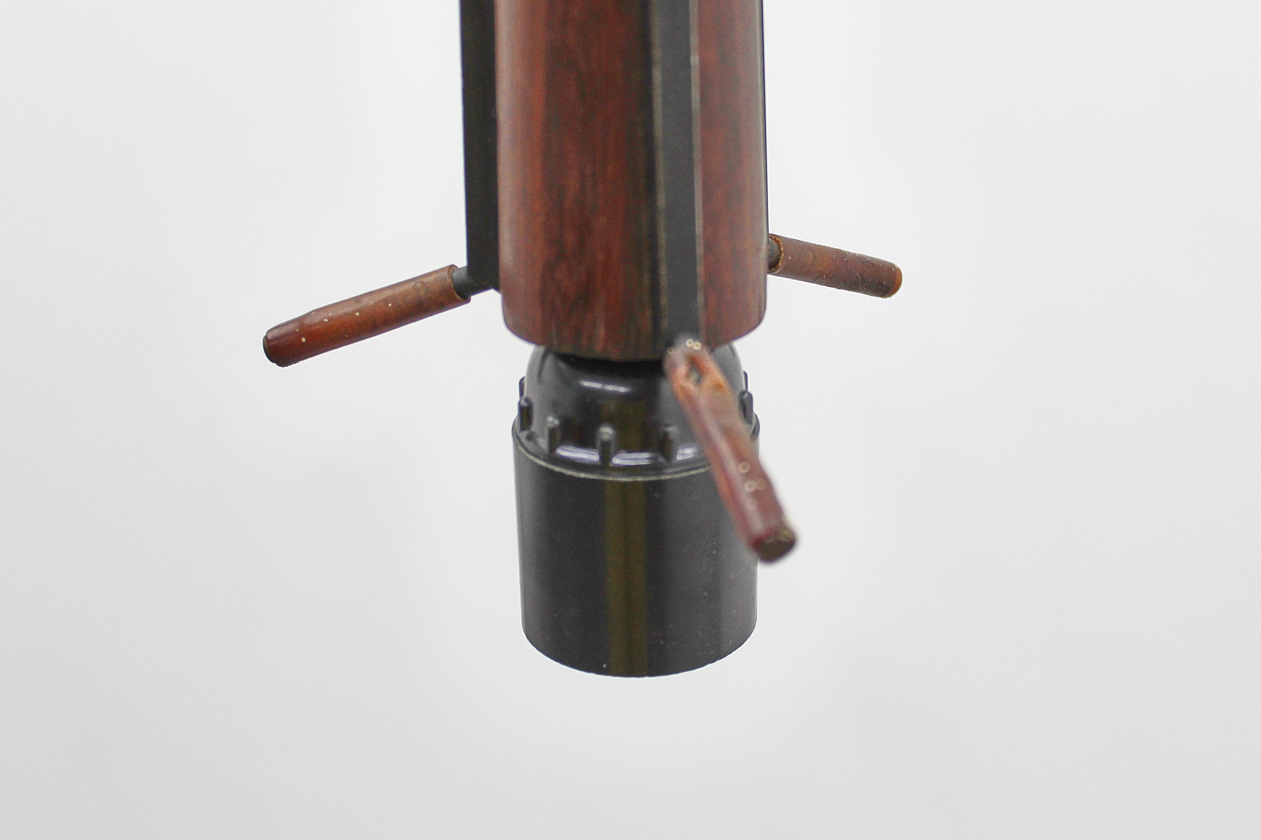Mid-Century Wooden and Frosted Glass Suspension Lamp, 60s Italy in vendita 6