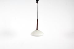Mid-Century Wooden and Frosted Glass Suspension Lamp, 60s Italy