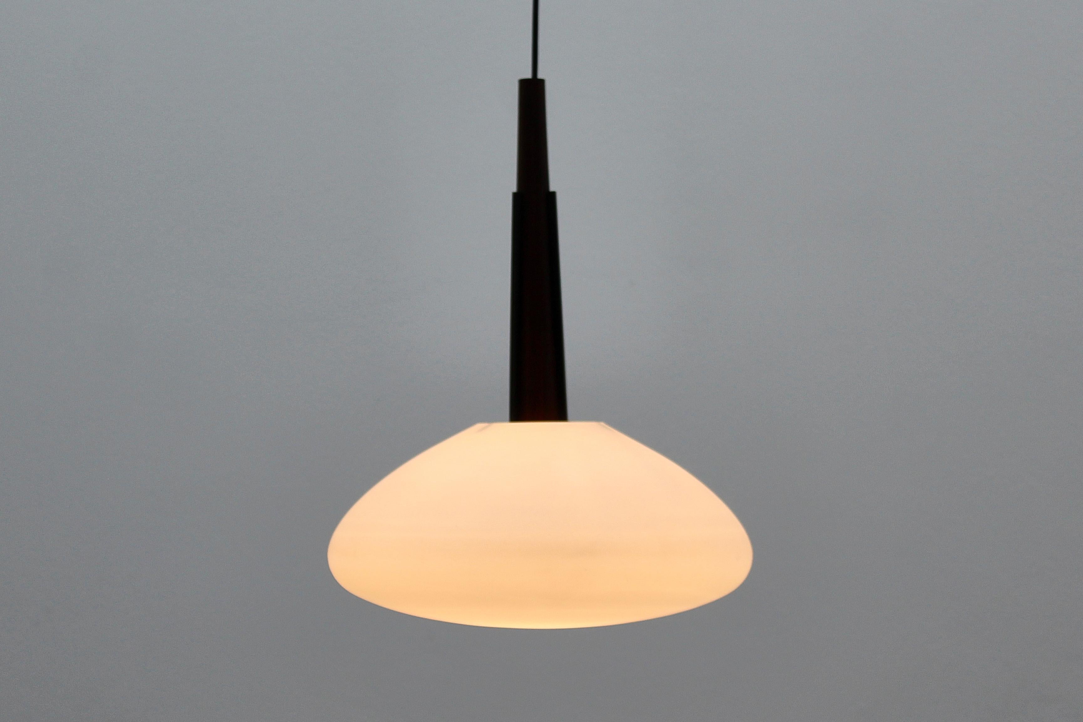Metà XX secolo Mid-Century Wooden and Frosted Glass Suspension Lamp, 60s Italy in vendita