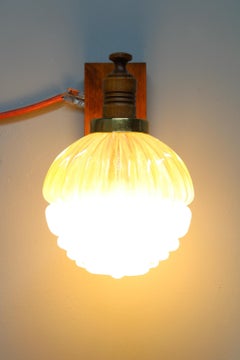 Mid-Century Wooden and Glass Wall Lamp, Czechoslovakia 1960s