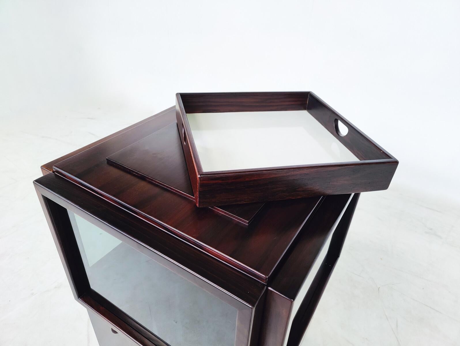 Midcentury Wooden Bar Cabinet on Wheels by Gianfranco Frattini for Bernini 3