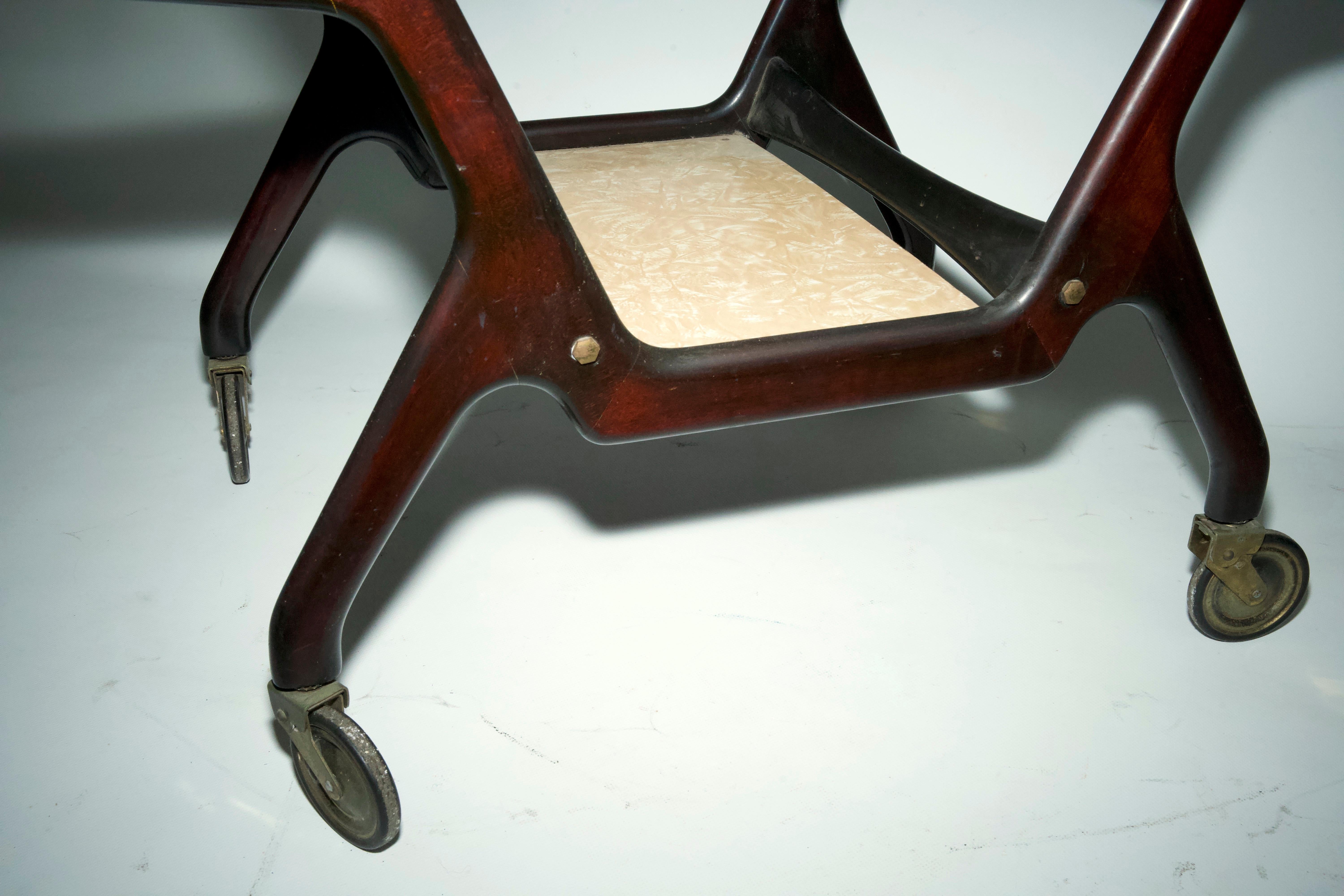 Chariot de bar en bois du milieu du siècle par Cesare Lacca, Italie, années 1950 en vente 4