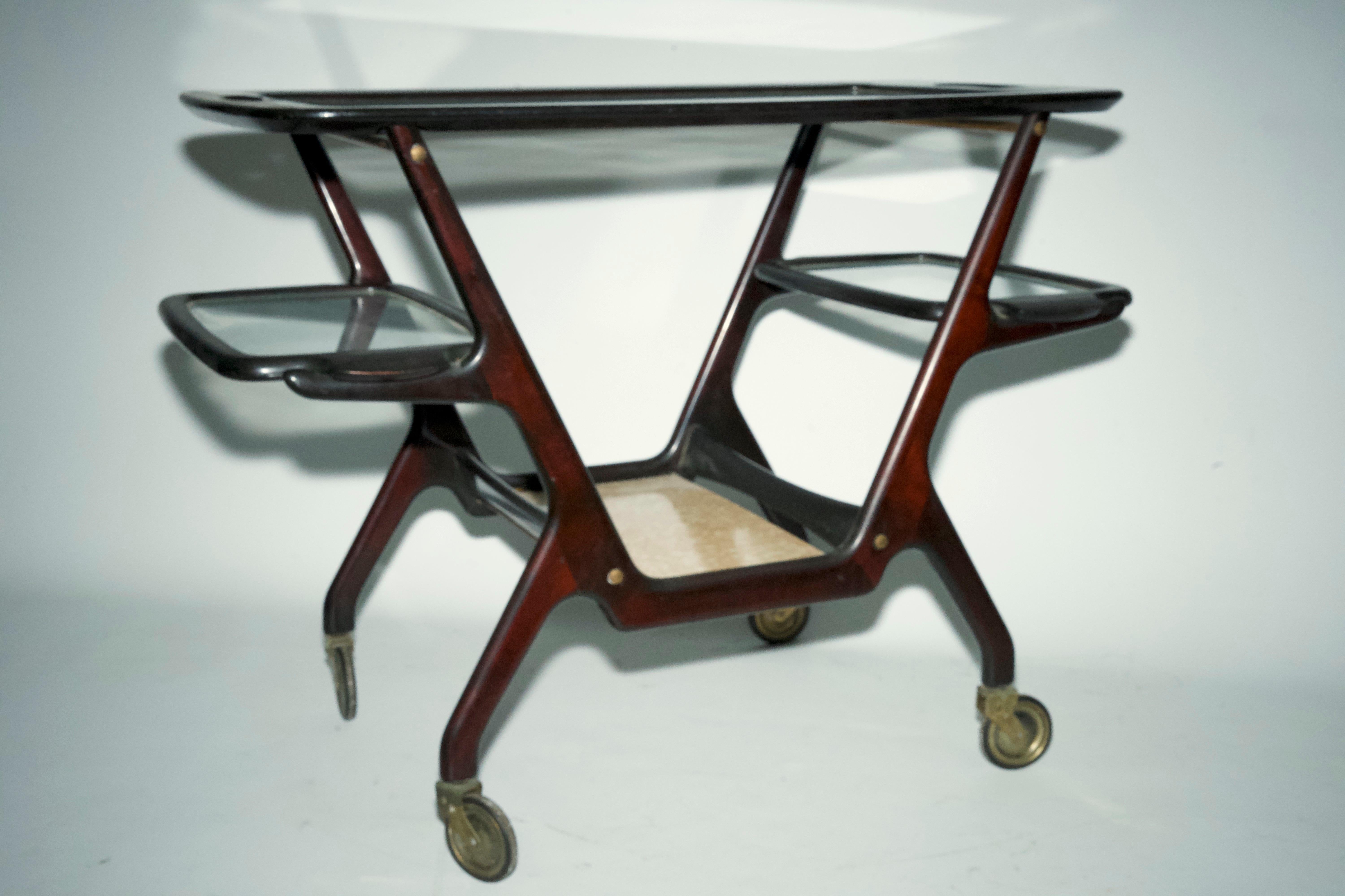Chariot de bar en bois du milieu du siècle par Cesare Lacca, Italie, années 1950 en vente 5