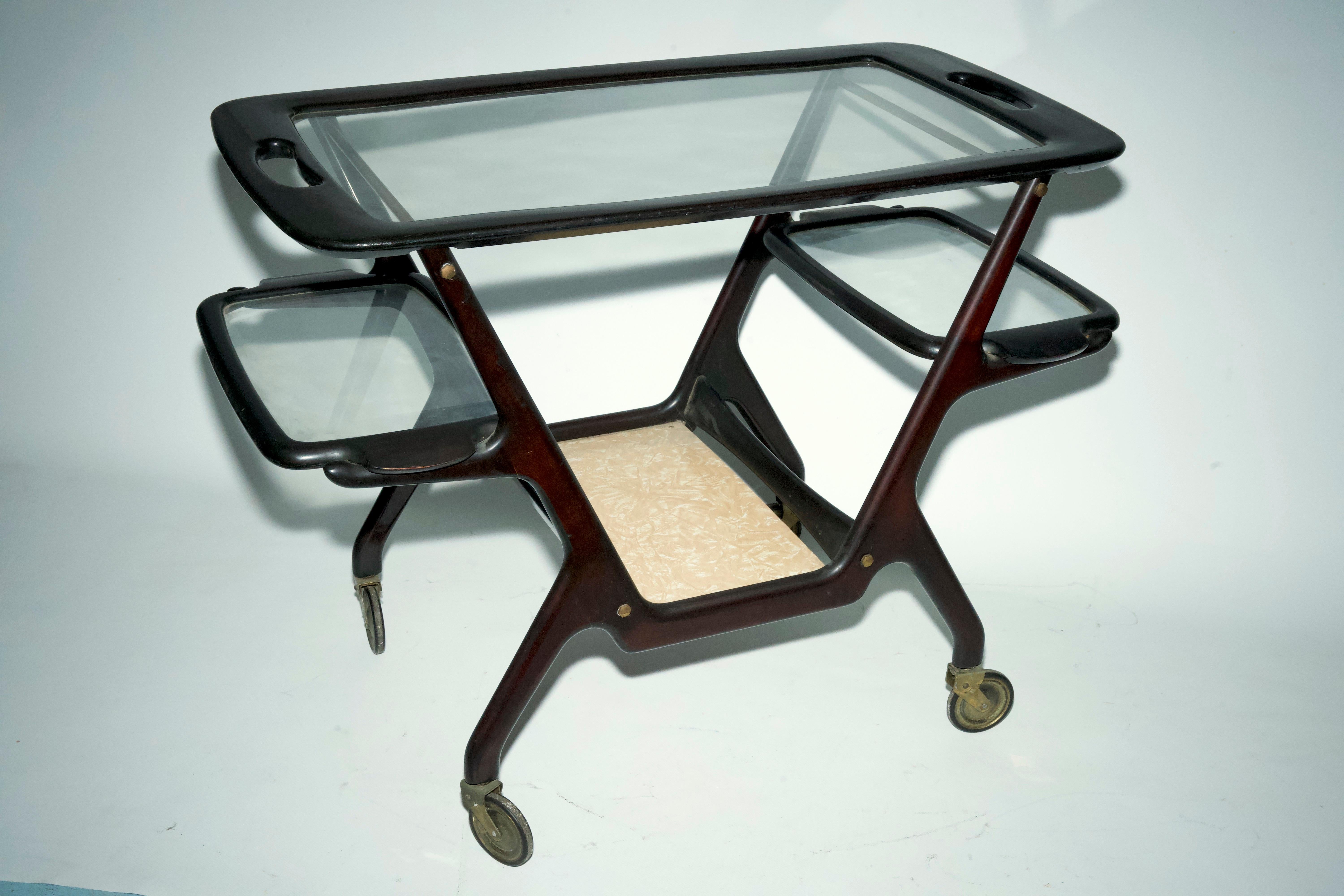Chariot de bar en bois du milieu du siècle par Cesare Lacca, Italie, années 1950 en vente 6