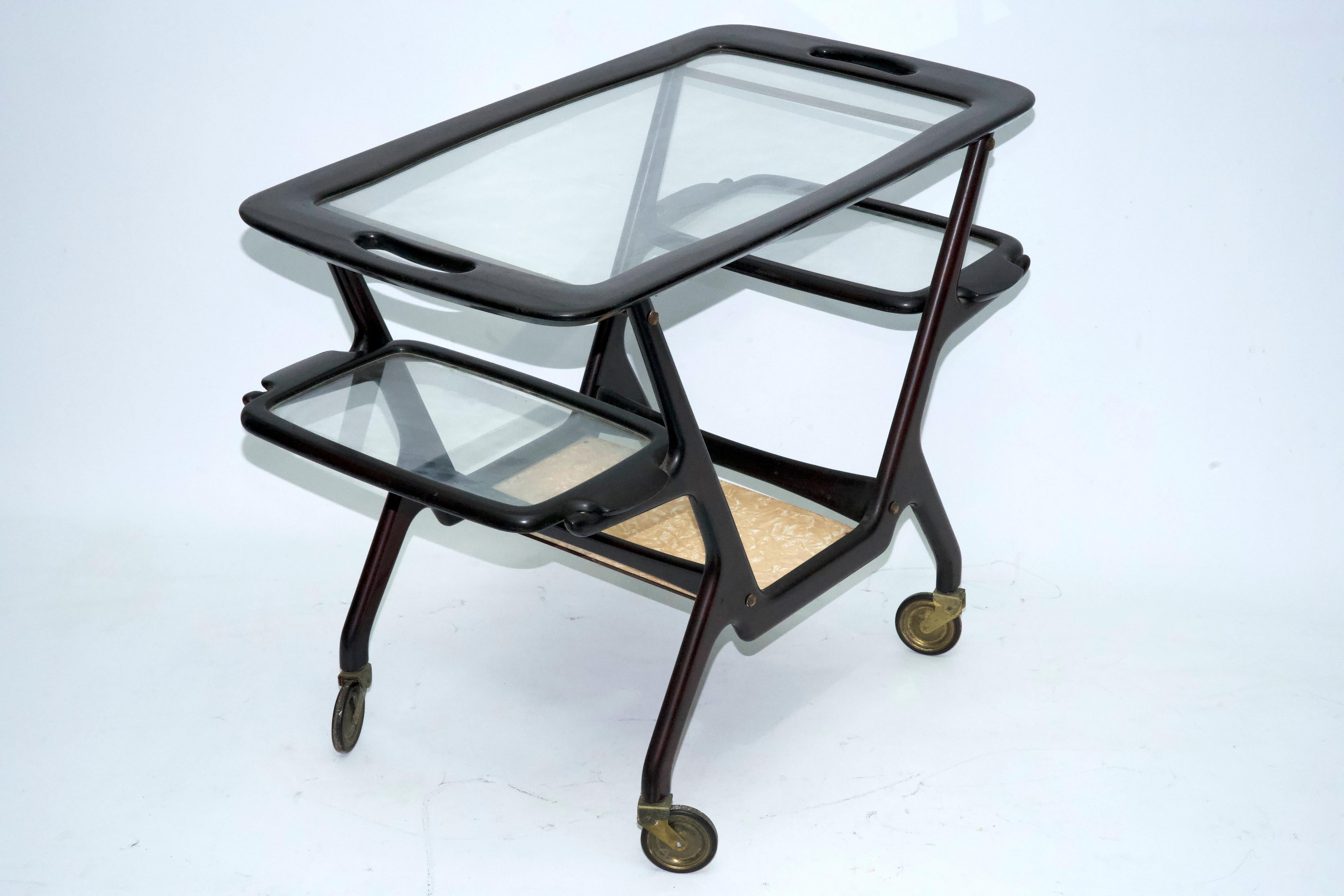 italien Chariot de bar en bois du milieu du siècle par Cesare Lacca, Italie, années 1950 en vente