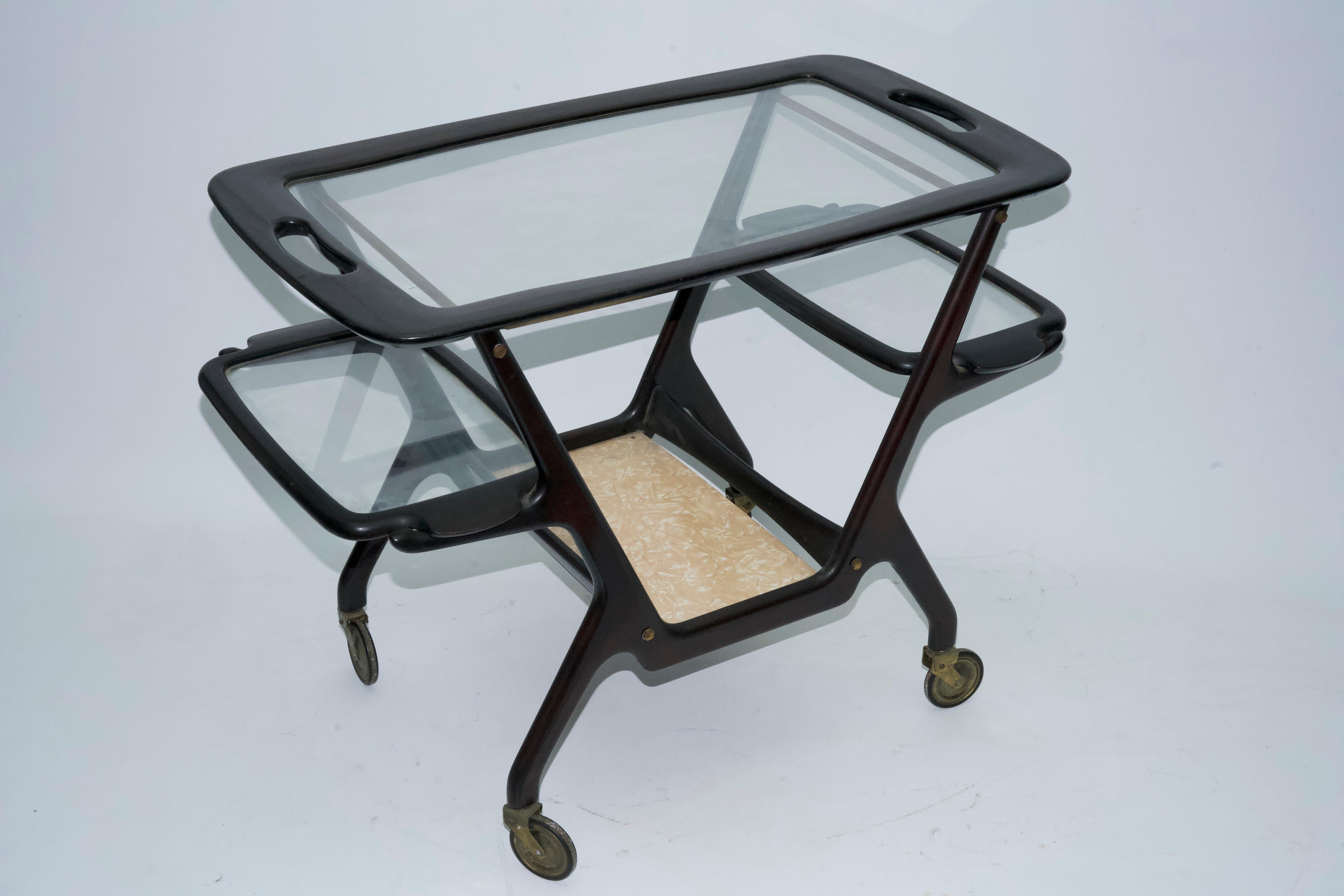 20ième siècle Chariot de bar en bois du milieu du siècle par Cesare Lacca, Italie, années 1950 en vente