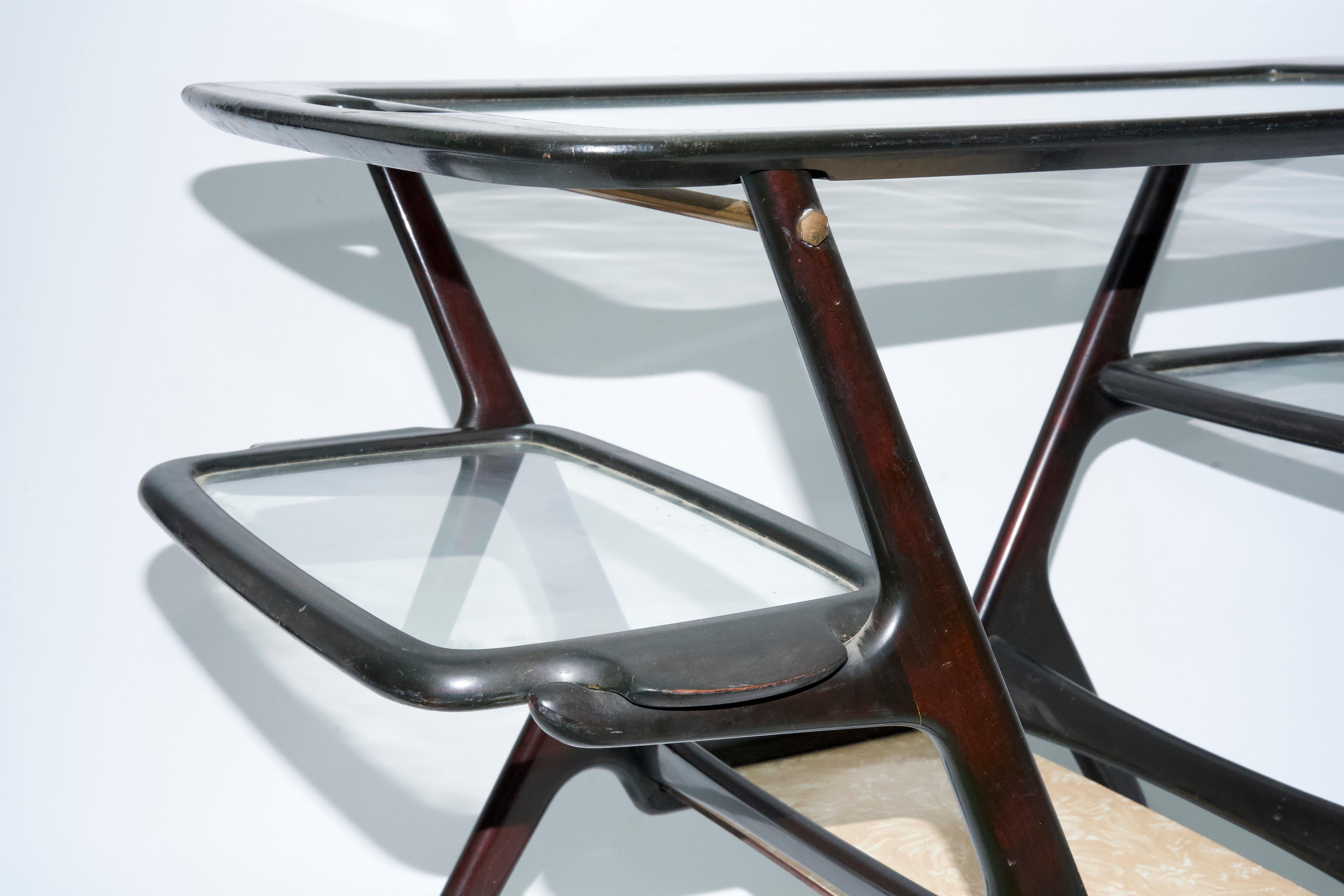 Verre Chariot de bar en bois du milieu du siècle par Cesare Lacca, Italie, années 1950 en vente