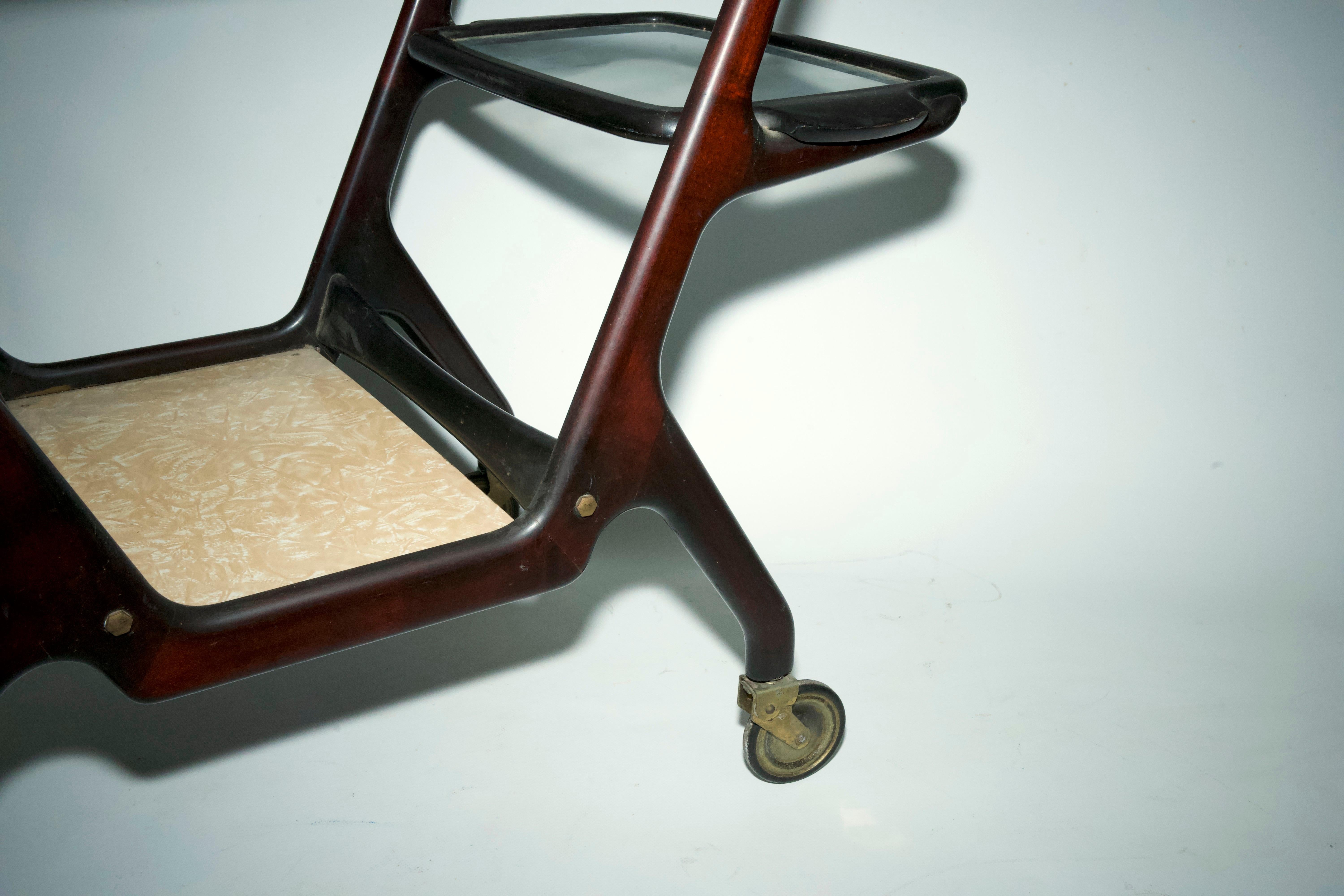 Chariot de bar en bois du milieu du siècle par Cesare Lacca, Italie, années 1950 en vente 2