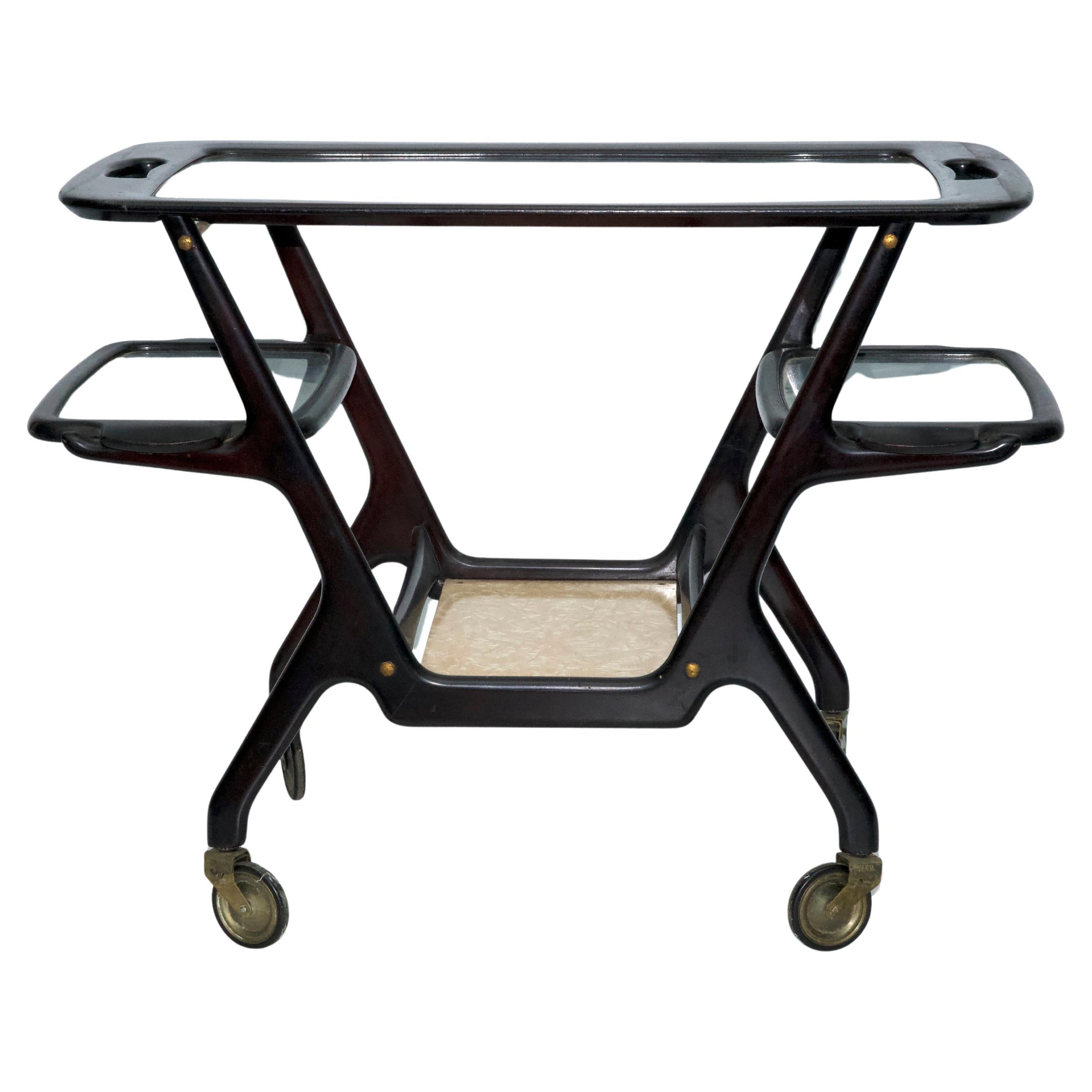 Carrito de bar de madera de mediados de siglo de Cesare Lacca, Italia, años 50