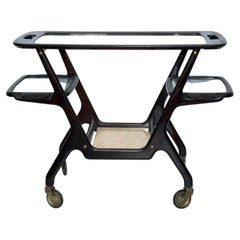Mid-Century Wooden Bar Cart by Cesare Lacca, Italy, 1950s