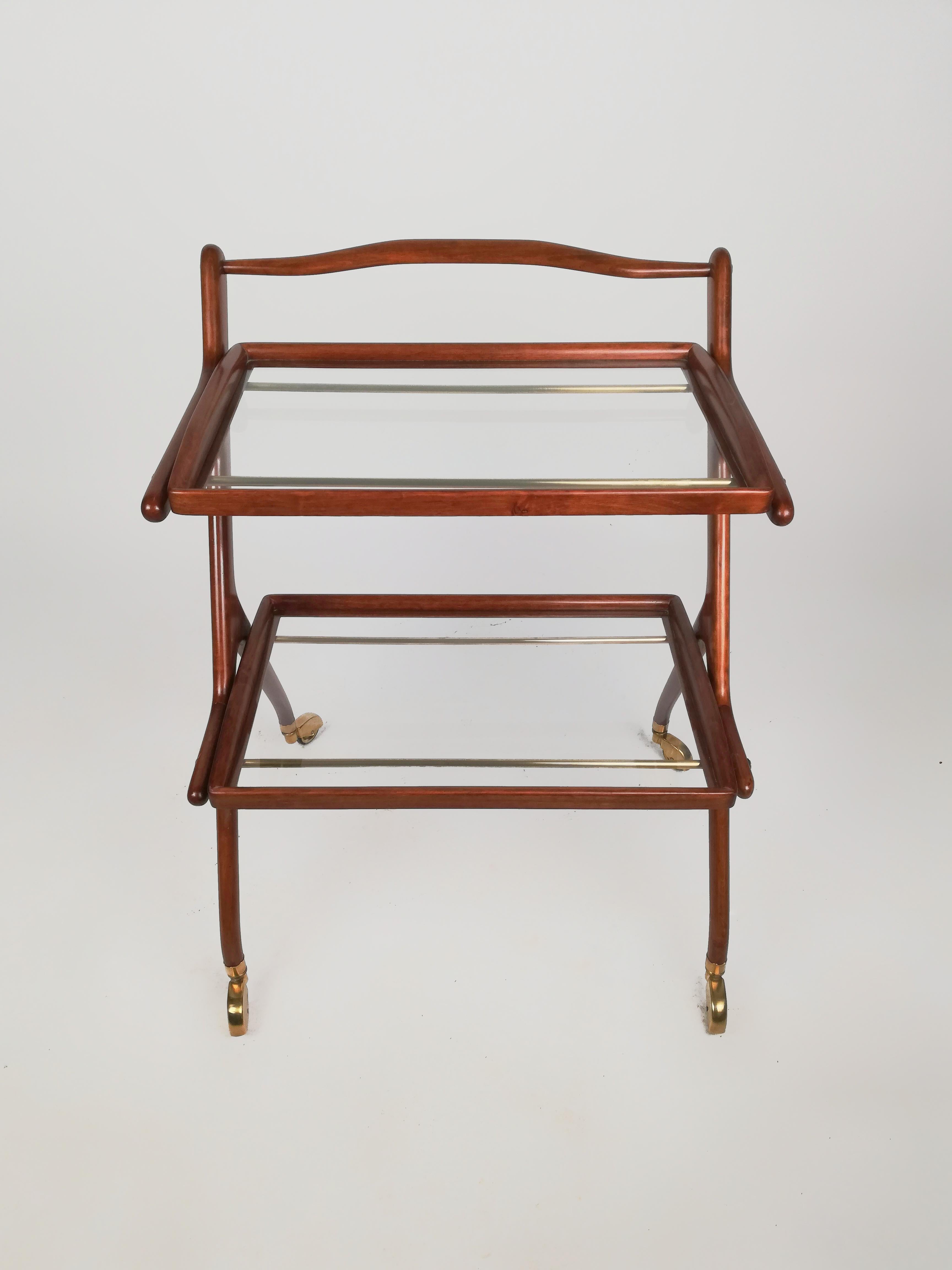 Mid Century Wooden Bar Trolley with Removable Trays by Cesare Lacca, Italy, 1950 For Sale 5