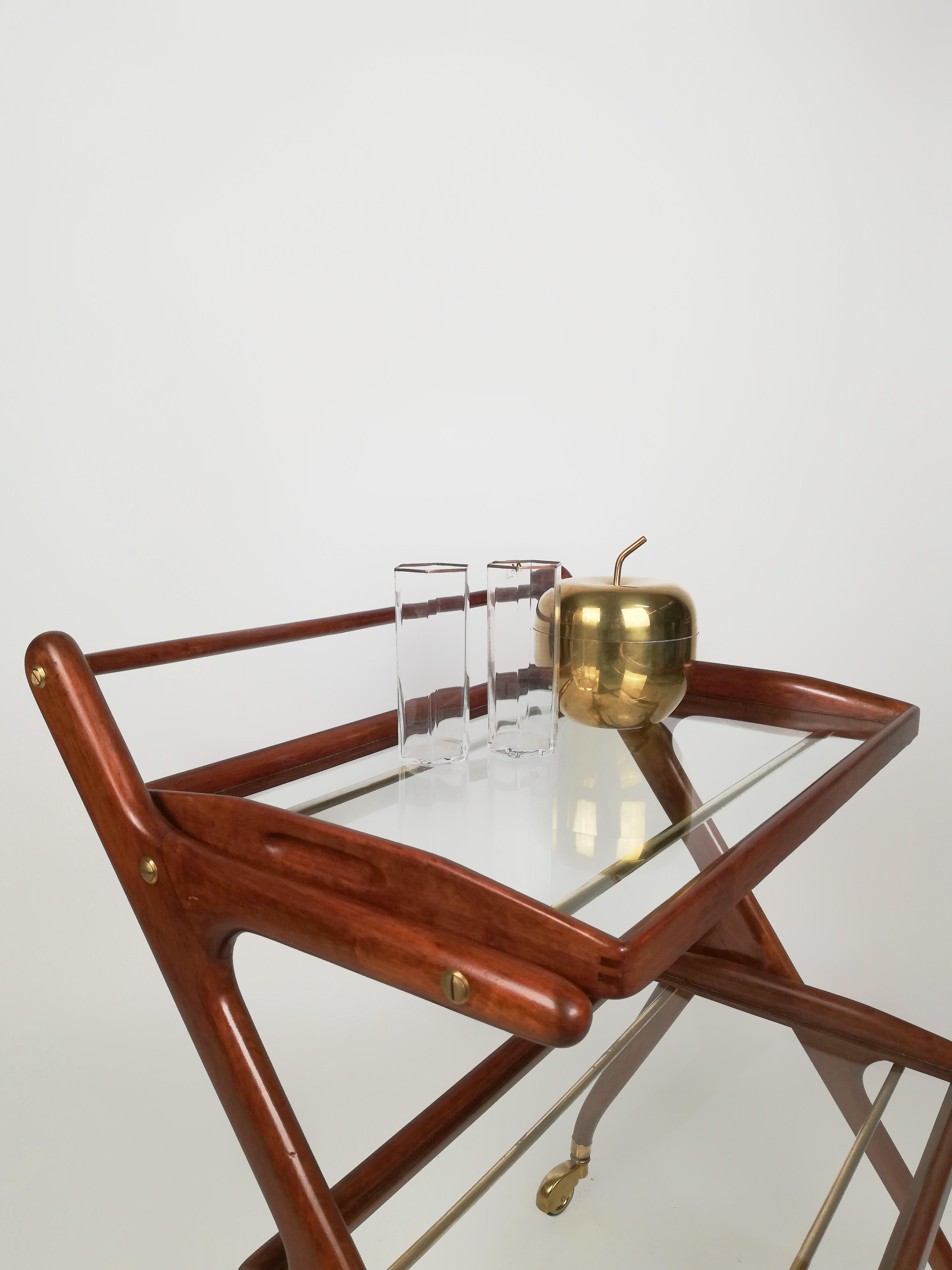 Mid Century Wooden Bar Trolley with Removable Trays by Cesare Lacca, Italy, 1950 For Sale 10