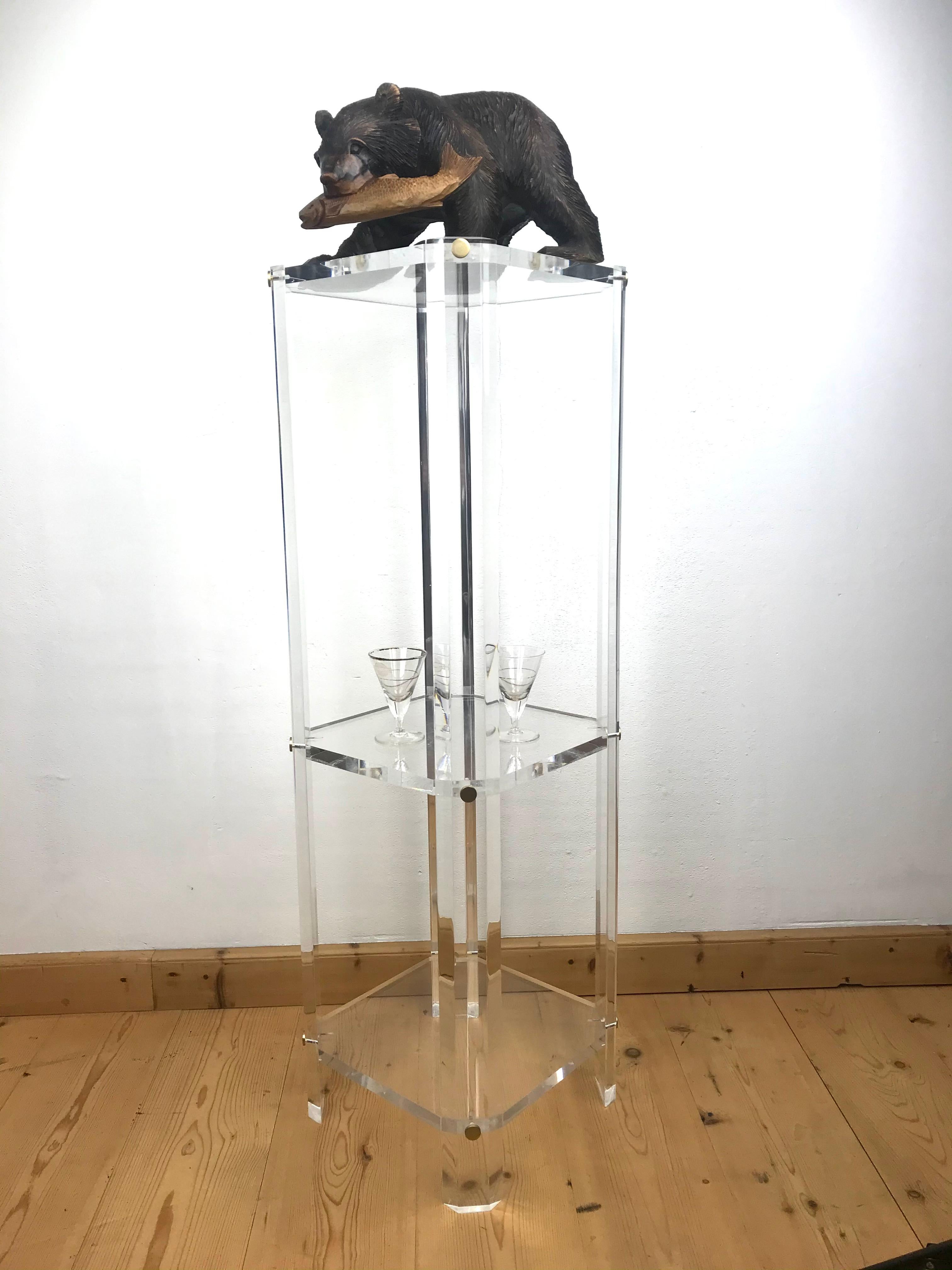 Mid-Century Wooden Bear with Fish Sculpture 2