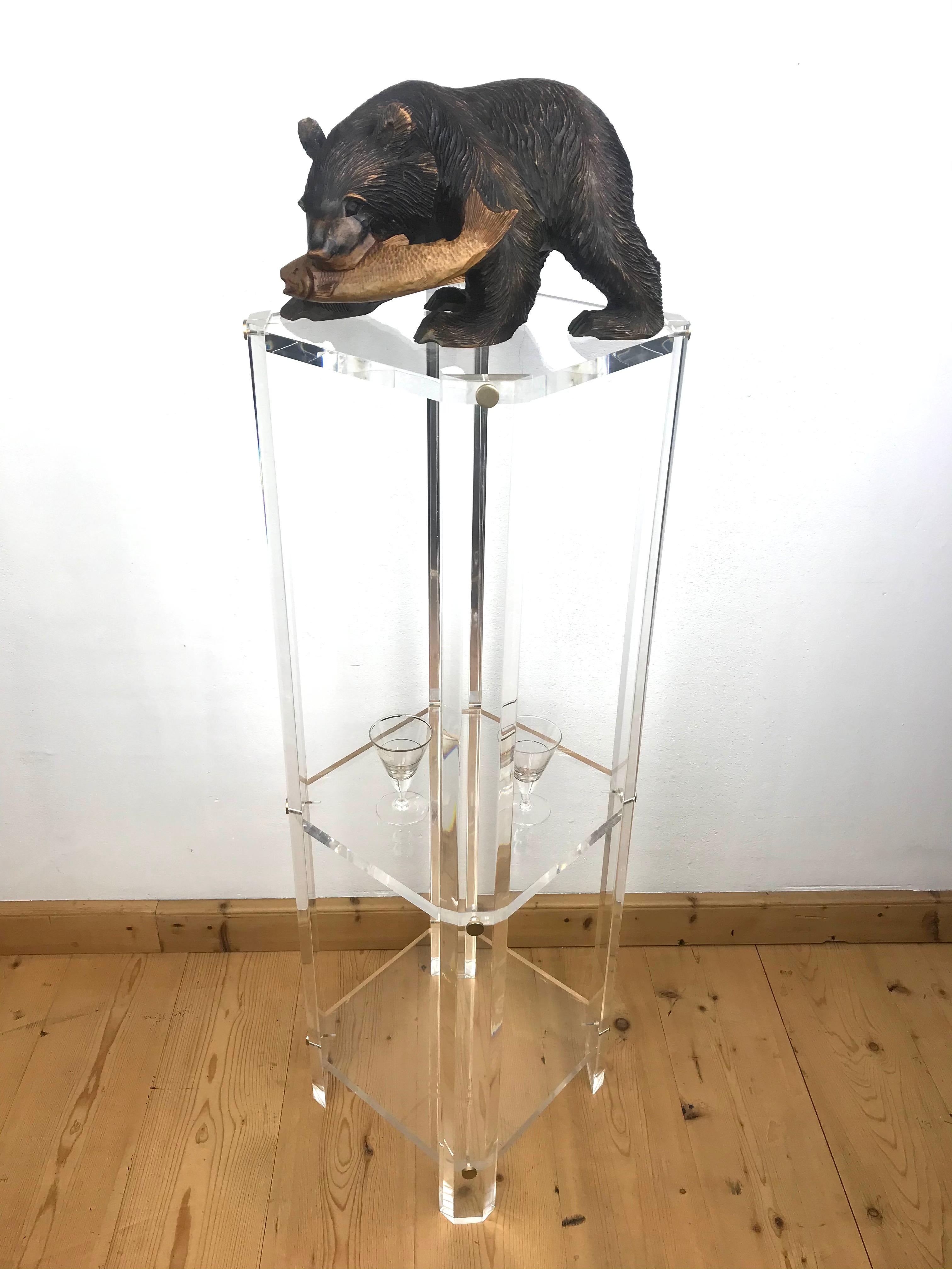 Mid-Century Wooden Bear with Fish Sculpture 3