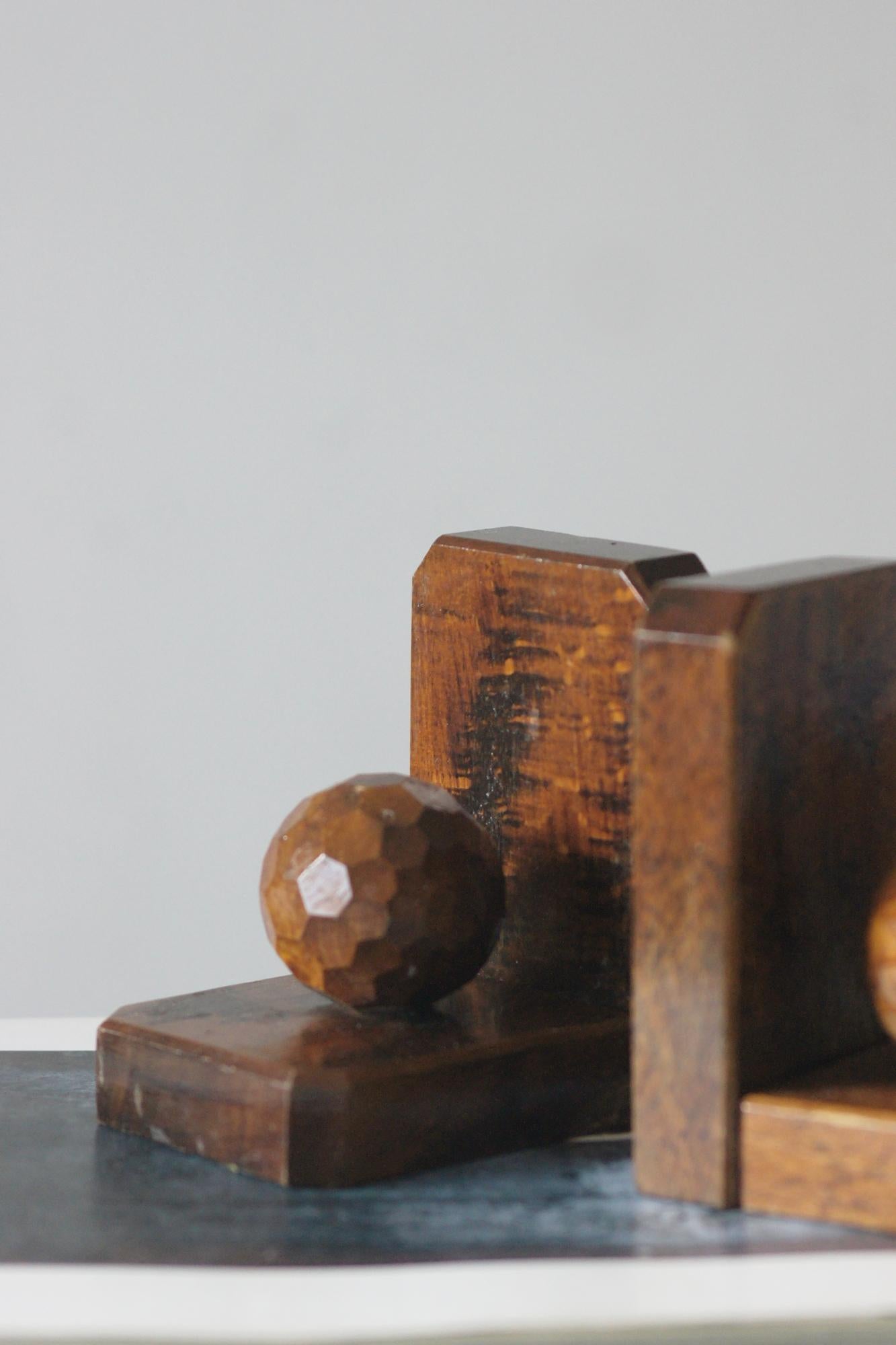 Mid-Century Wooden Bookends, 1930s, Set of 2 In Good Condition For Sale In KUTNO, PL