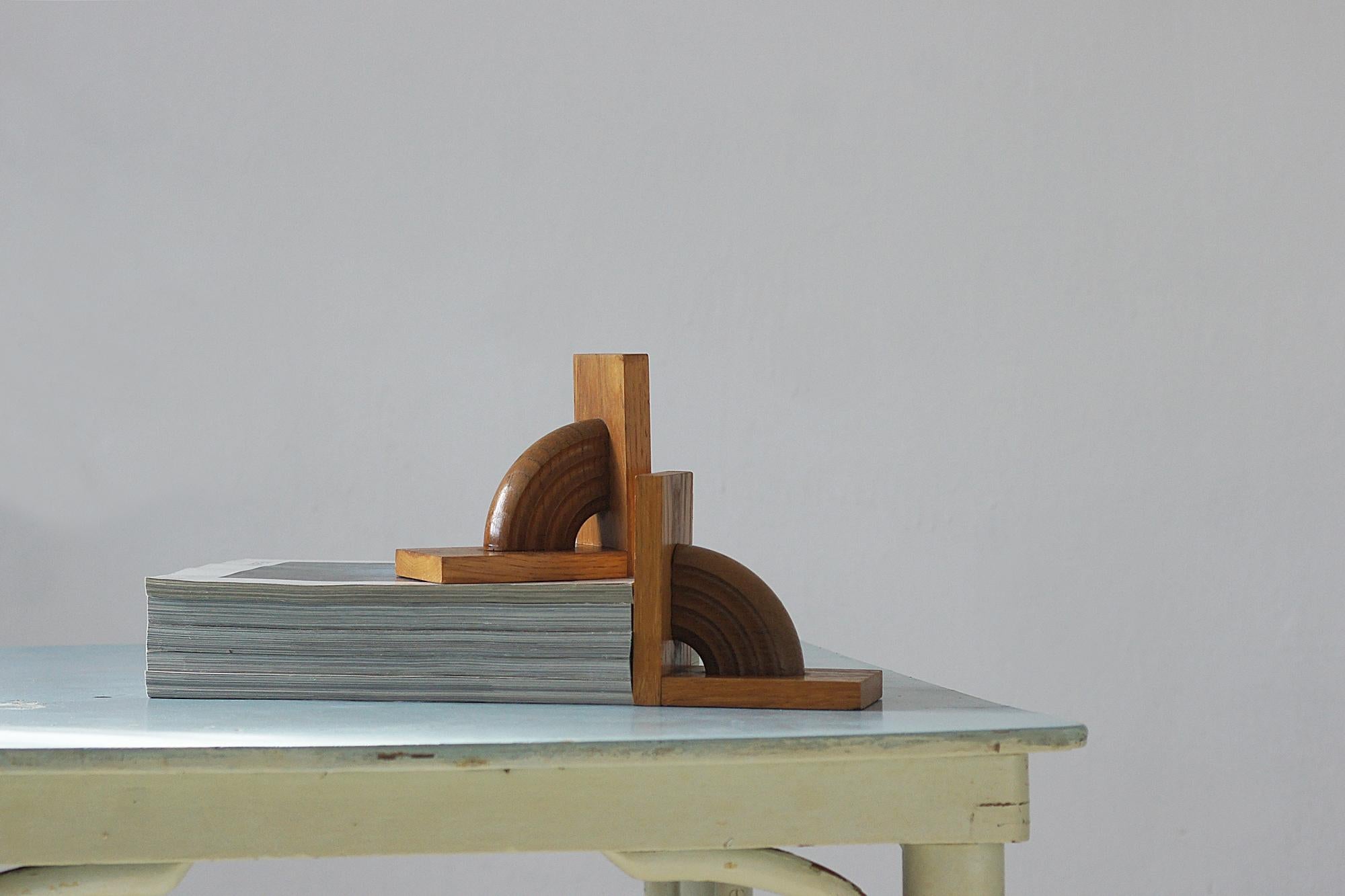 Art Deco Mid-Century Wooden Bookends, 1950s, Set of 2 For Sale