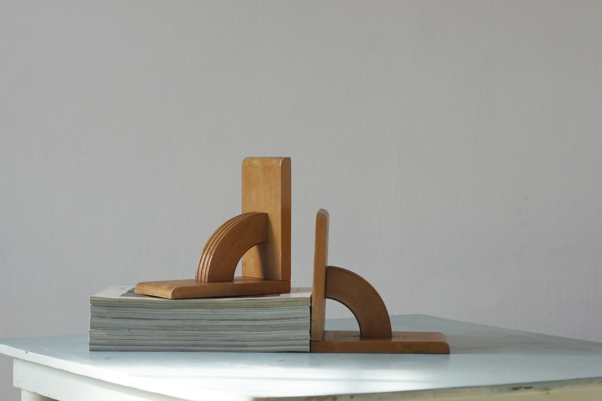 Art Deco Mid-Century Wooden Bookends, 1950s, Set of 2 For Sale