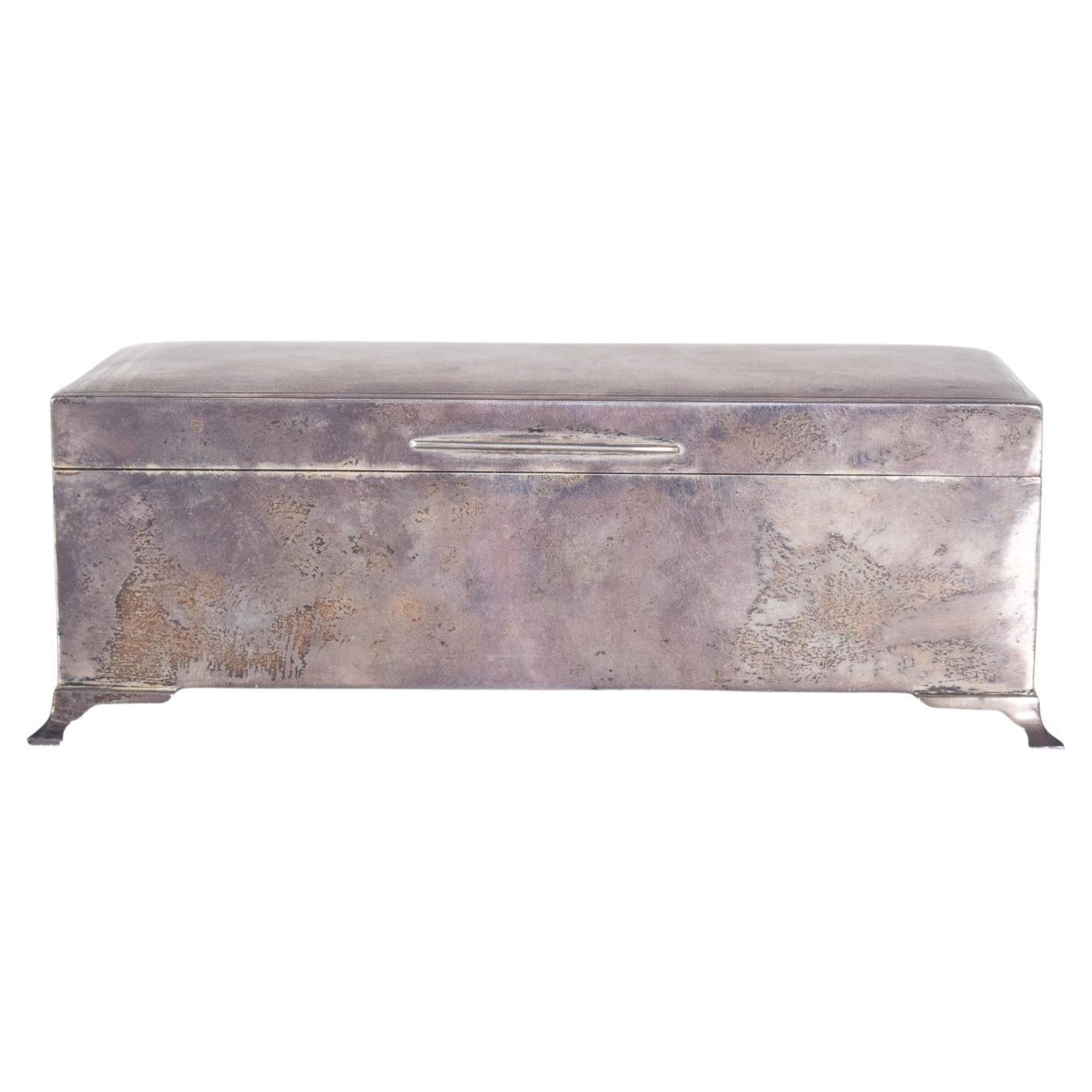 Mid-Century Wooden Box with Silver Plating