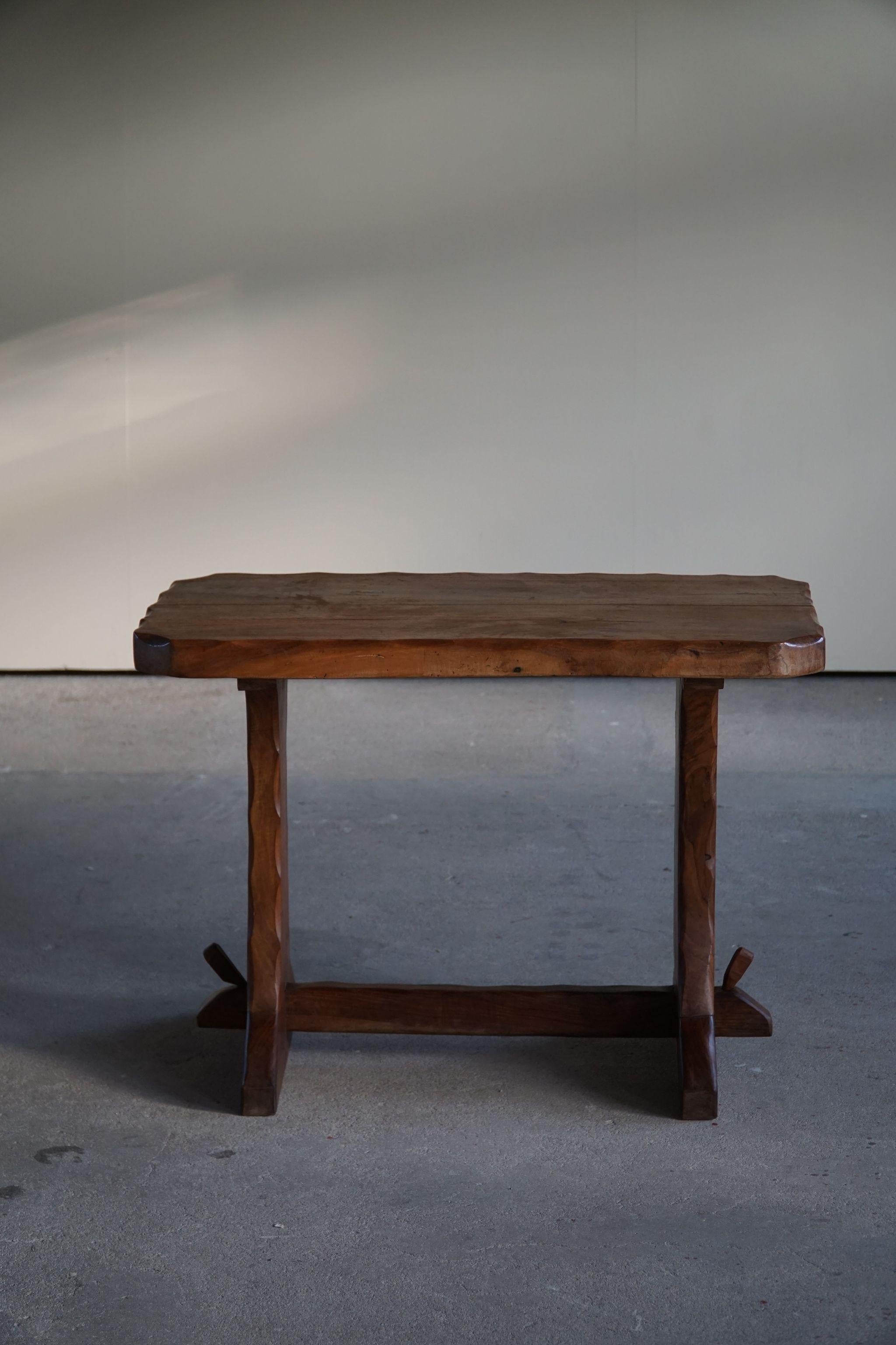 French Mid Century Wooden Brutalist Desk in Solid Elm, Made in France, 1950s