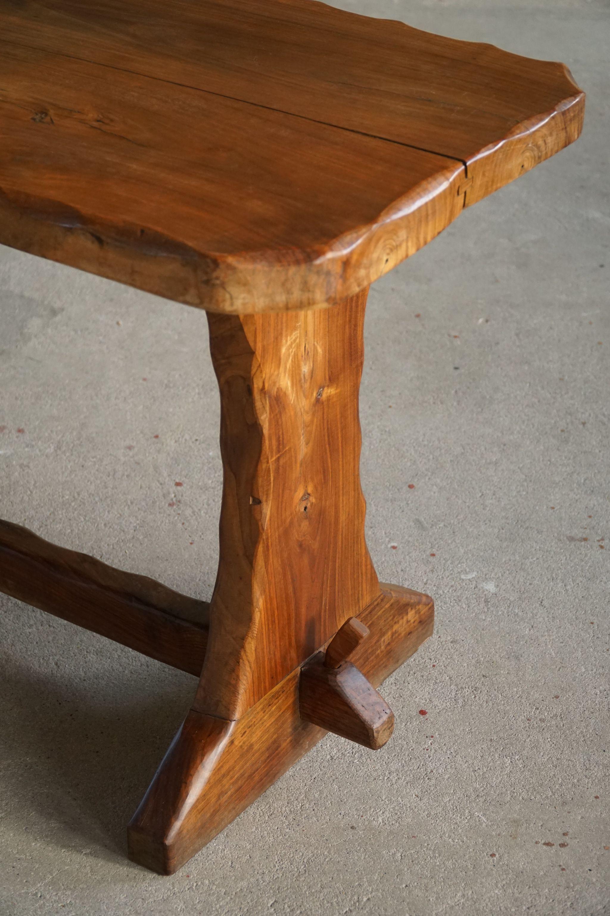 Mid Century Wooden Brutalist Desk in Solid Elm, Made in France, 1950s 2