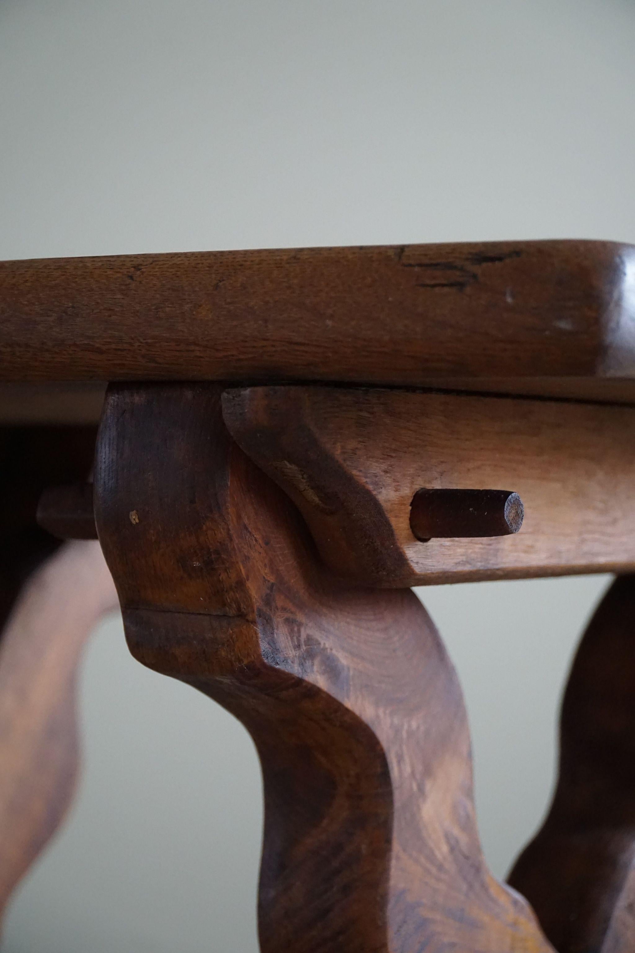 Mid Century Wooden Brutalist Desk in Solid Oak, Made in France, 1950s For Sale 6