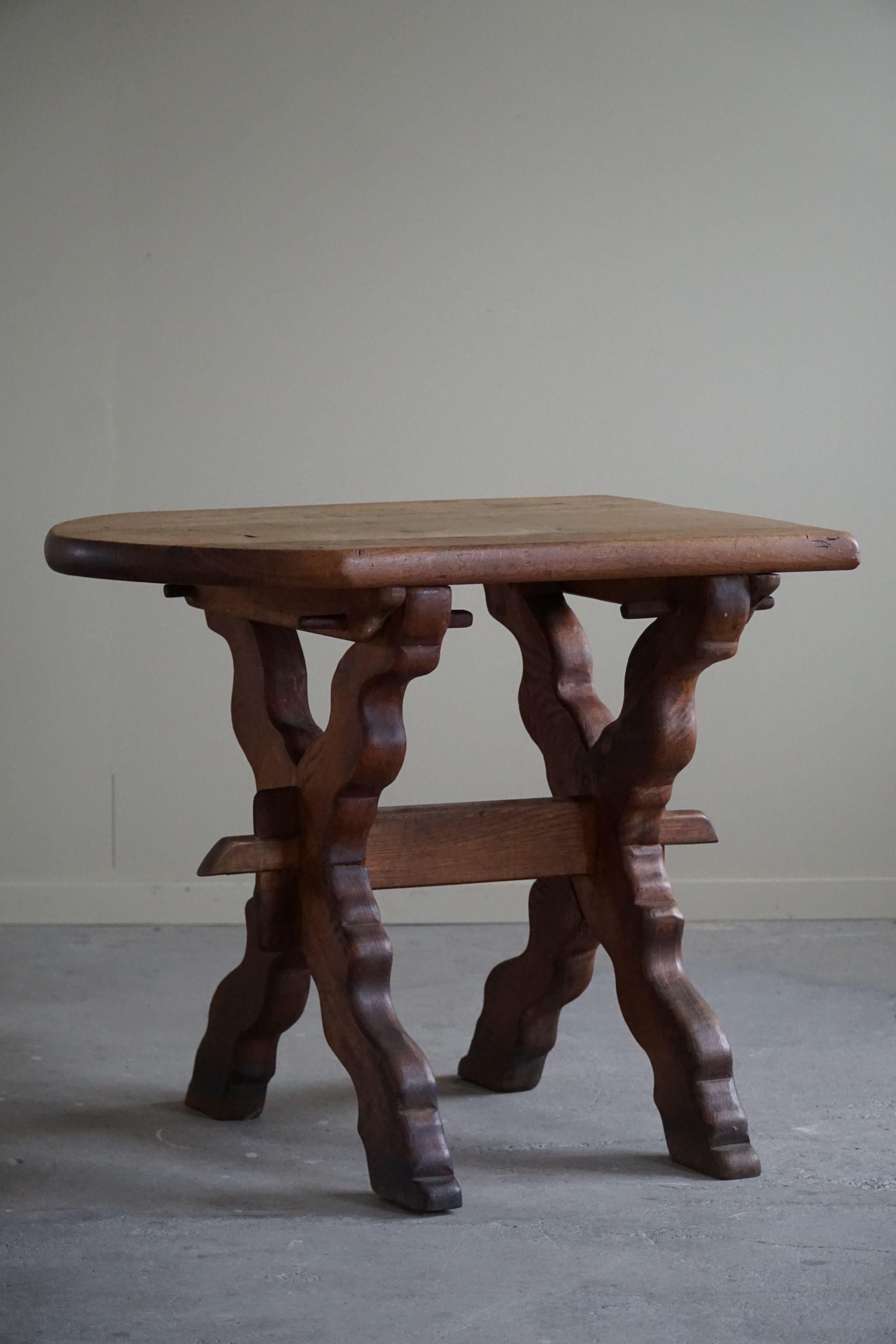 Mid Century Wooden Brutalist Desk in Solid Oak, Made in France, 1950s For Sale 8