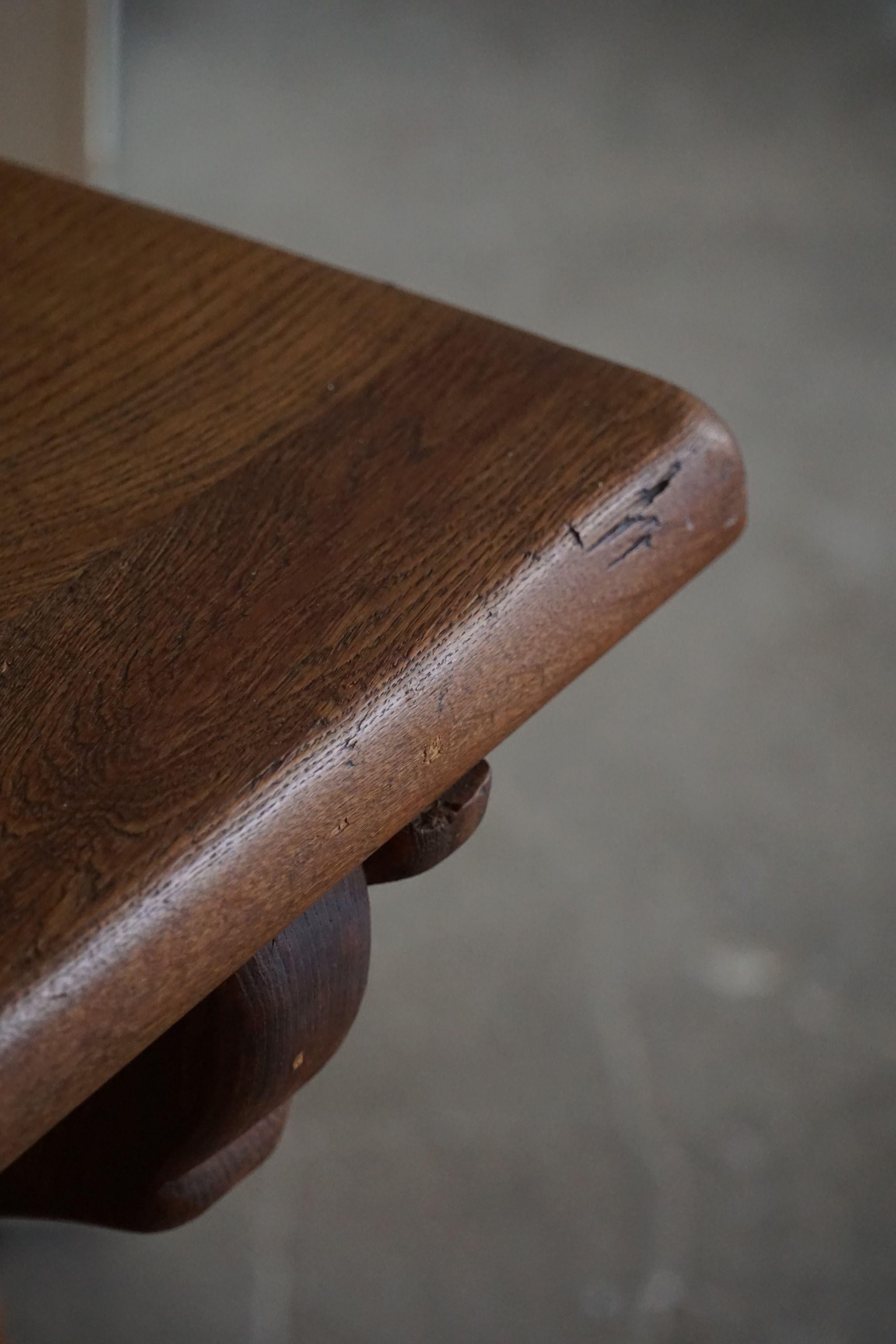 Mid Century Wooden Brutalist Desk in Solid Oak, Made in France, 1950s For Sale 2