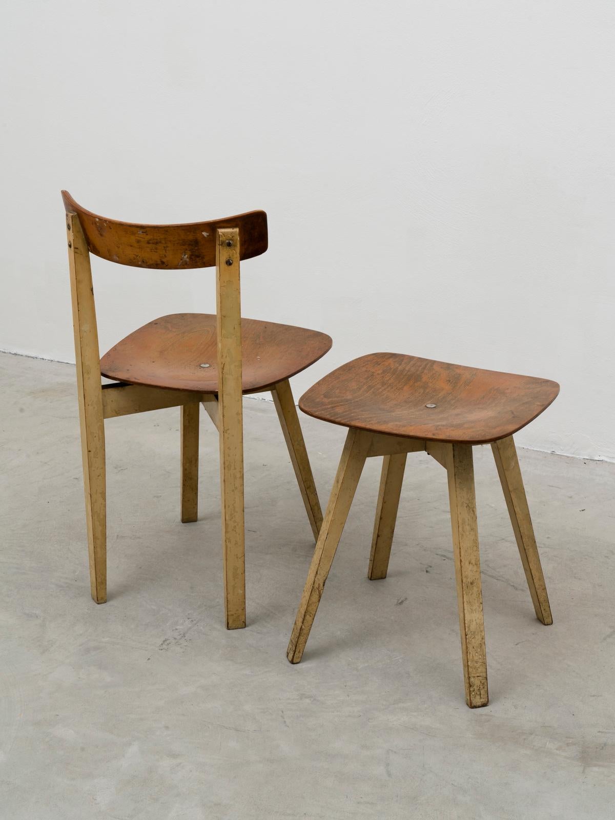 Midcentury Wooden Chair and Stool with Crossed Base by Niko Kralj, 1950s For Sale at 1stDibs