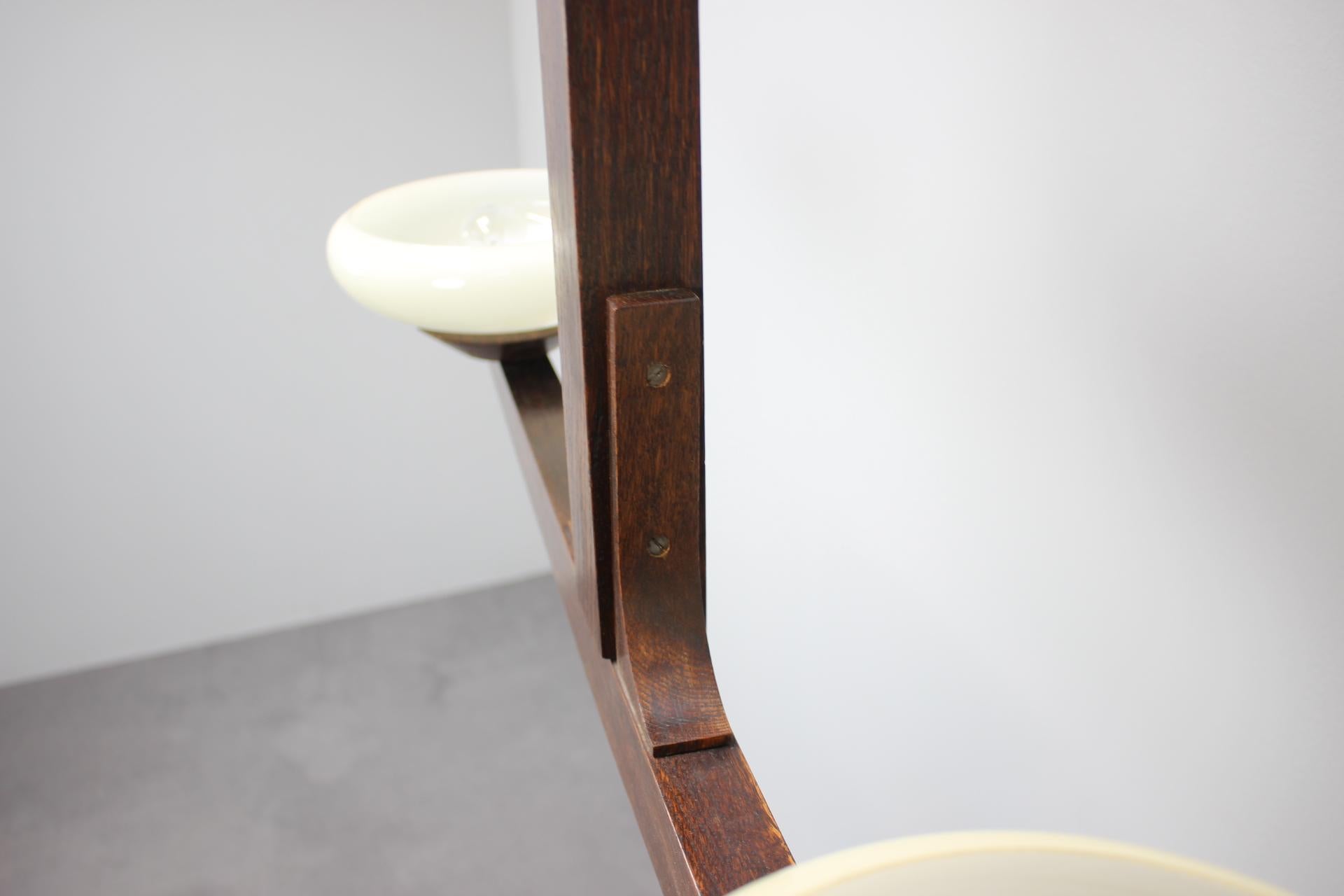 Glass Mid-century Wooden Chandelier, 1930s For Sale