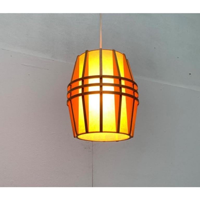 European Mid-Century Wooden Cocoon Pendant Lamp, 1960s For Sale