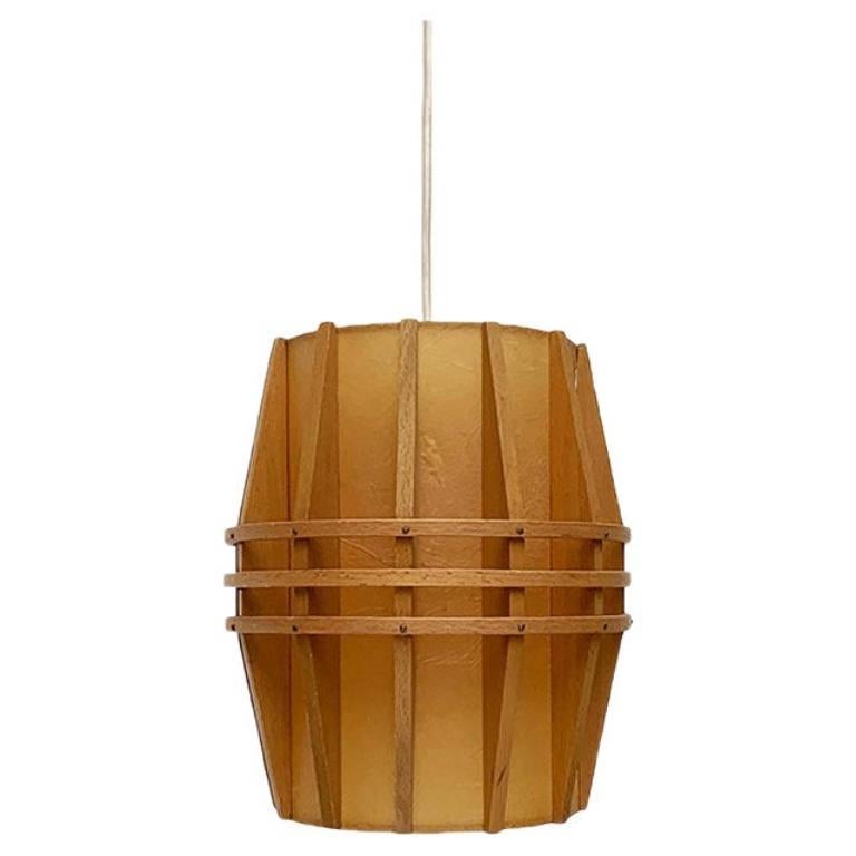 Mid-Century Wooden Cocoon Pendant Lamp, 1960s For Sale