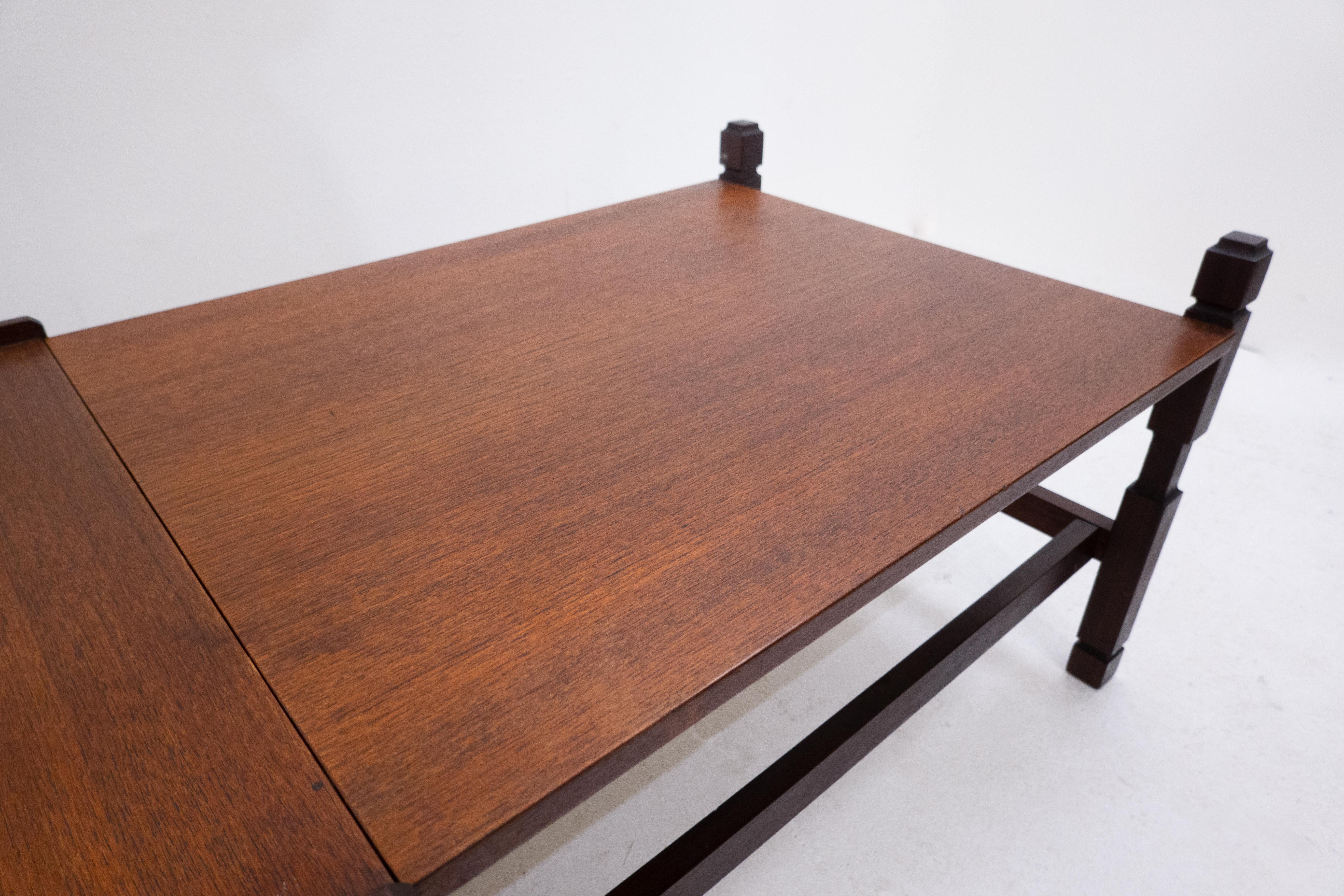Mid-20th Century Mid-Century Wooden Coffee Table with Removable Tray, Italy, 1960s For Sale