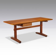 Mid-Century Wooden Desk With One Drawer, Wood veneer, Handcrafted, Italy, 1960