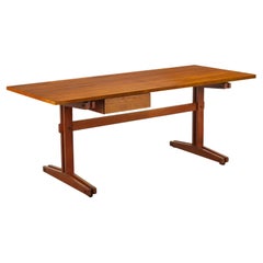 Escritorio de madera de mediados de siglo con un cajón, chapado en madera, hecho a mano, Italia, 1960