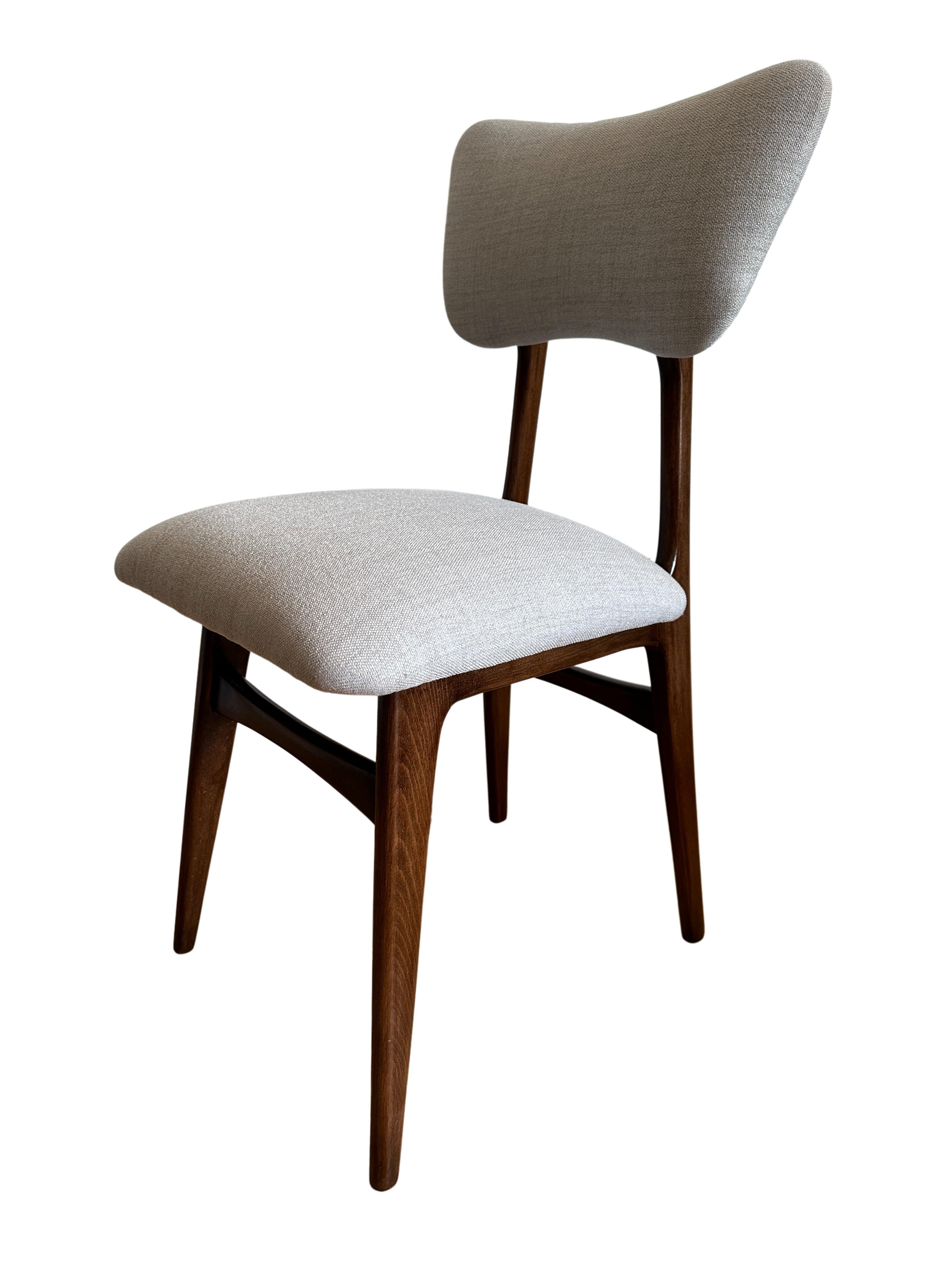 Mid Century Wooden Dining Chair in Grey Upholstery, Poland, 1960s For Sale 5