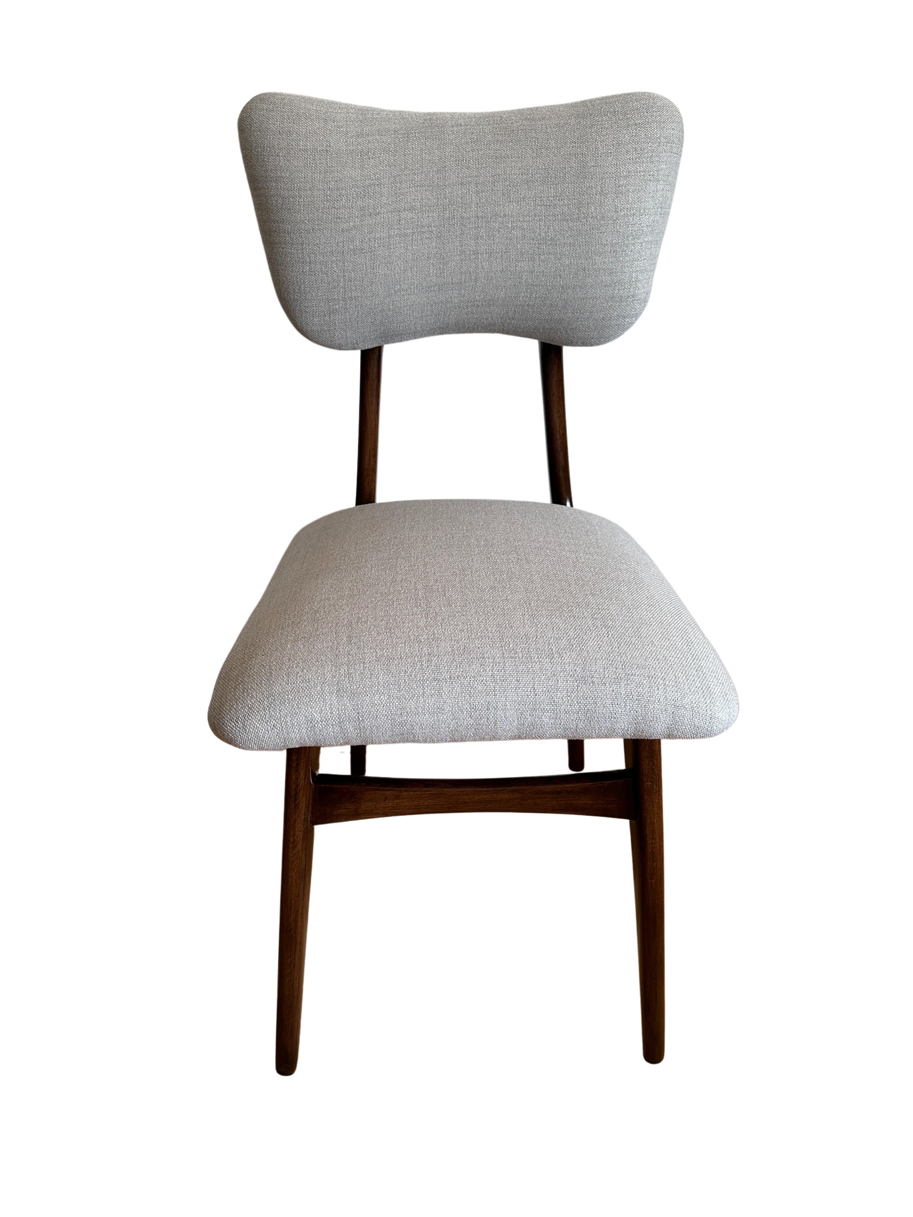 Mid Century Wooden Dining Chair in Grey Upholstery, Poland, 1960s For Sale 6