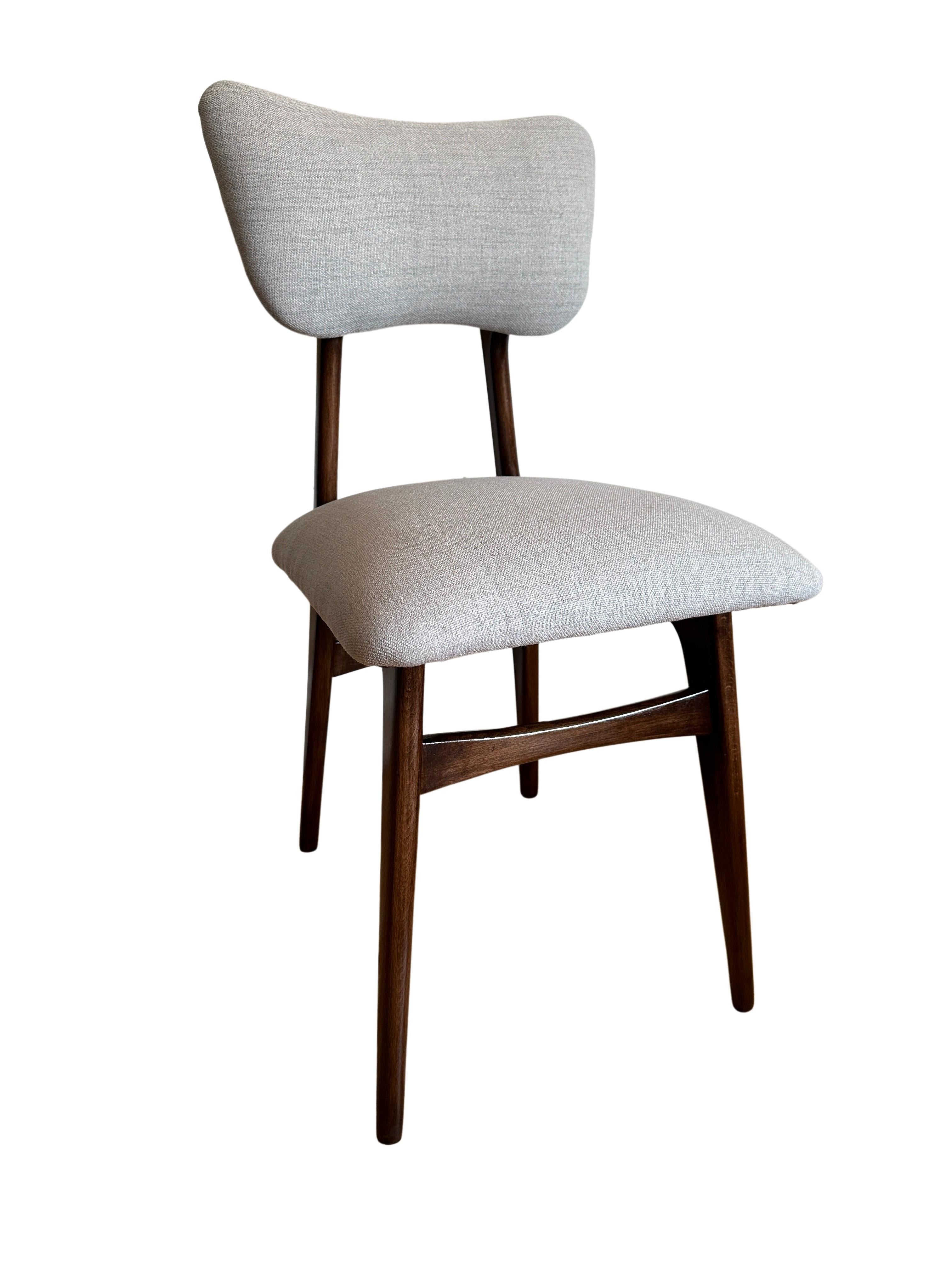 Mid Century Wooden Dining Chair in Grey Upholstery, Poland, 1960s For Sale 7