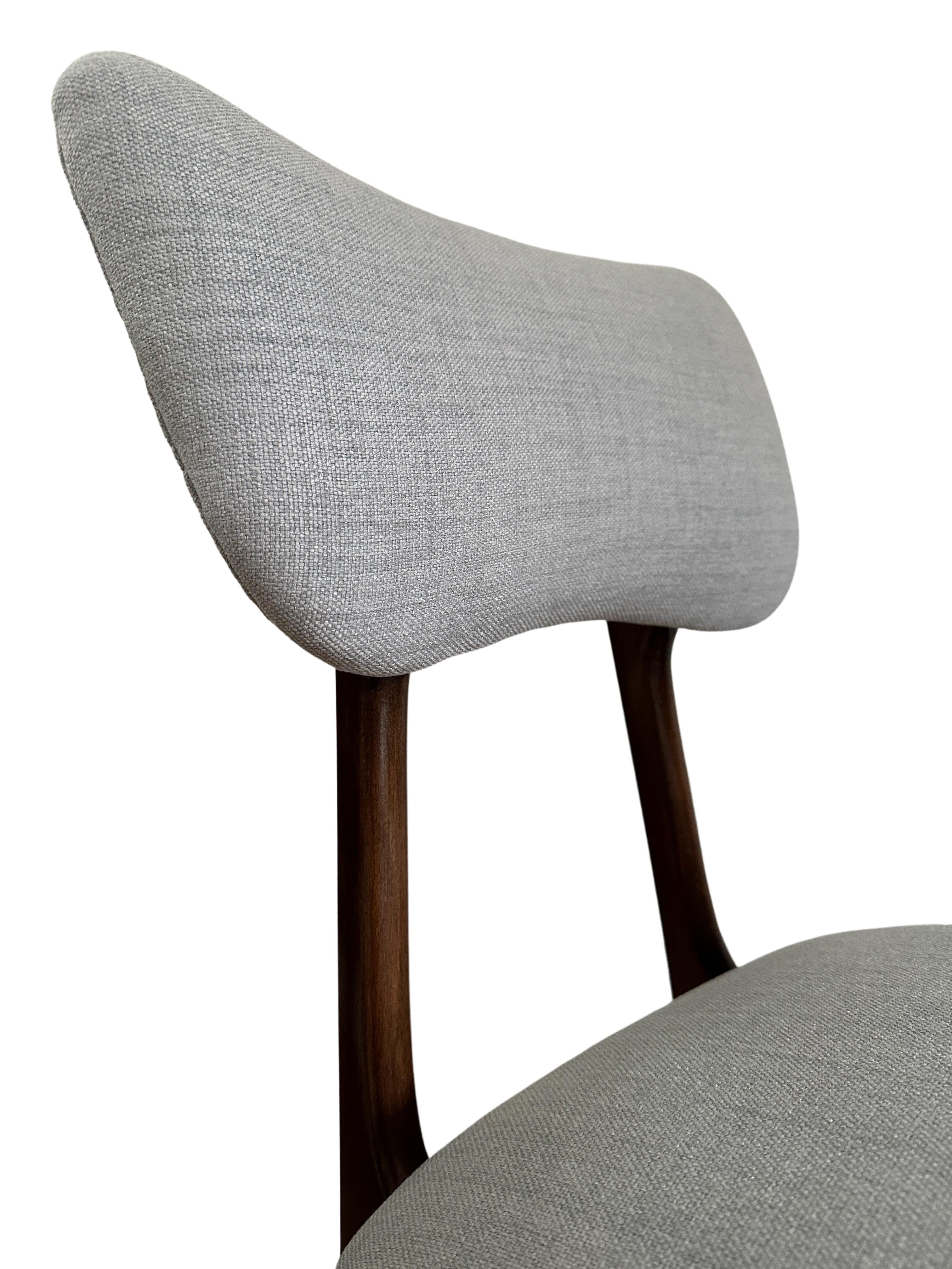 Polish Mid Century Wooden Dining Chair in Grey Upholstery, Poland, 1960s For Sale