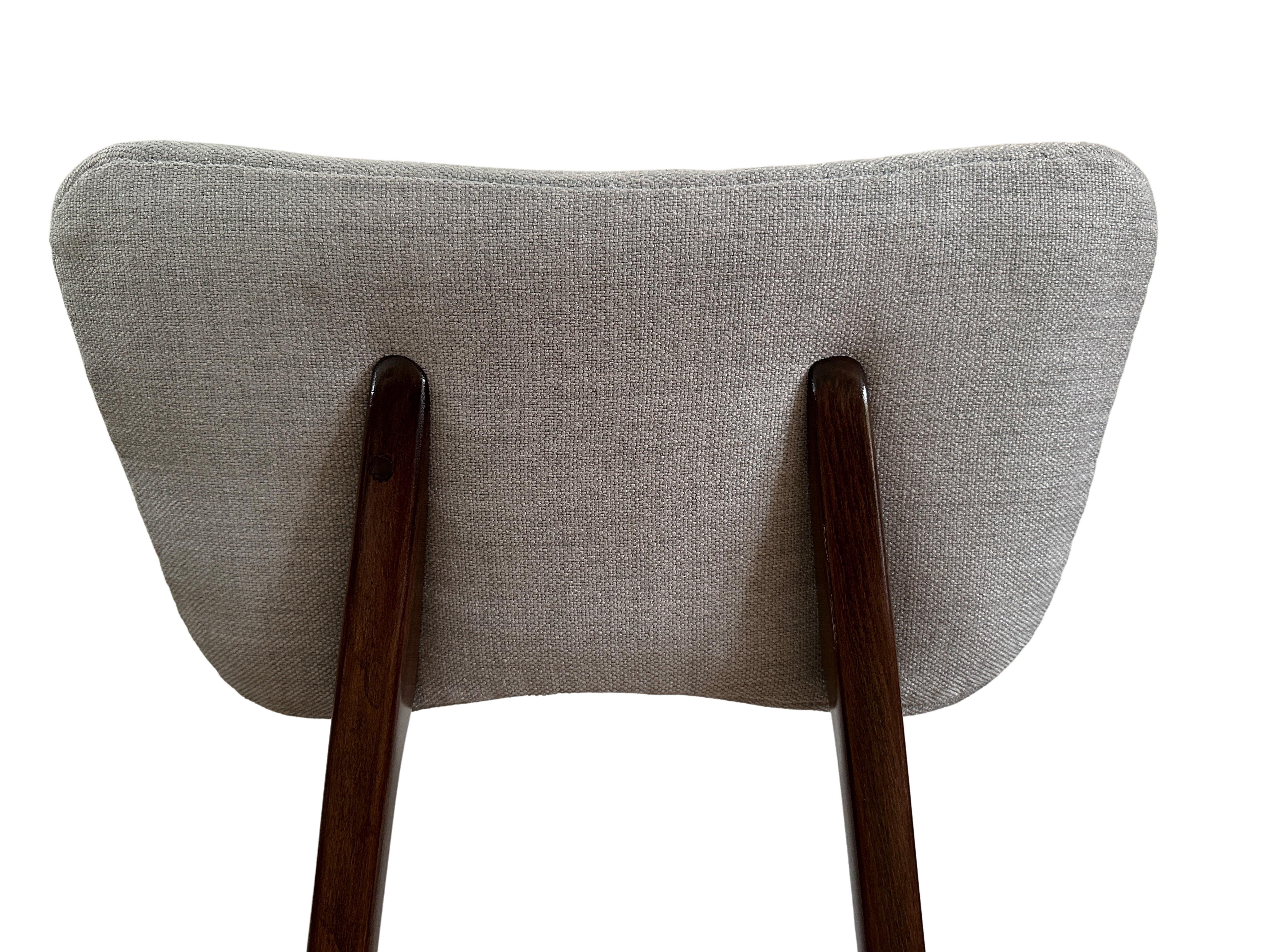 Hand-Crafted Mid Century Wooden Dining Chair in Grey Upholstery, Poland, 1960s For Sale
