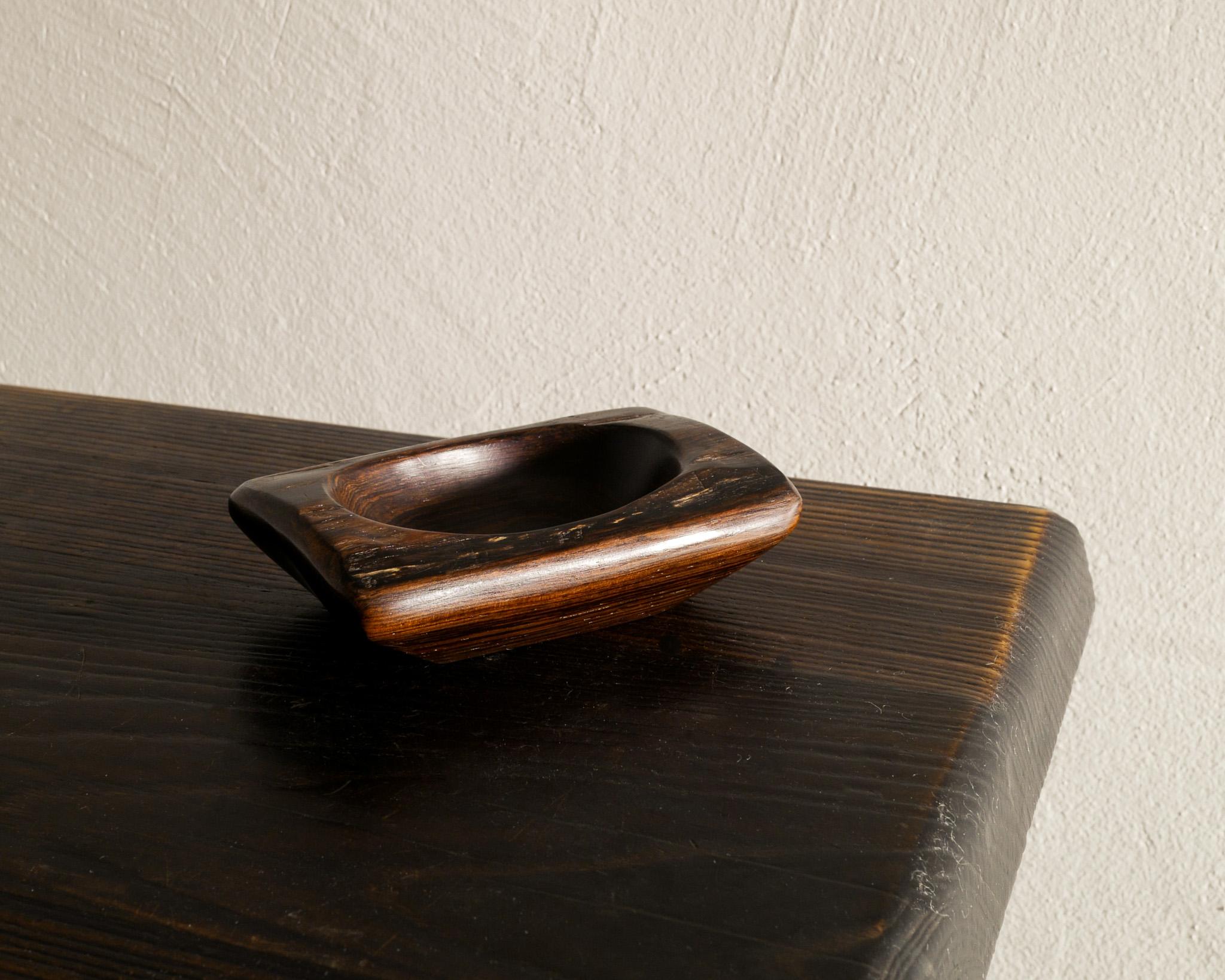 Mid-Century Modern Mid Century Wooden Ebony Bowl Tray by Odile Noll Produced in France, 1960s For Sale