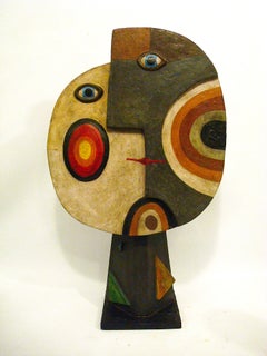 Mid-Century Wooden Face Sculpture of Two People Talking