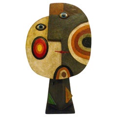 Sculpture en bois du milieu du siècle représentant deux personnes en train de parler