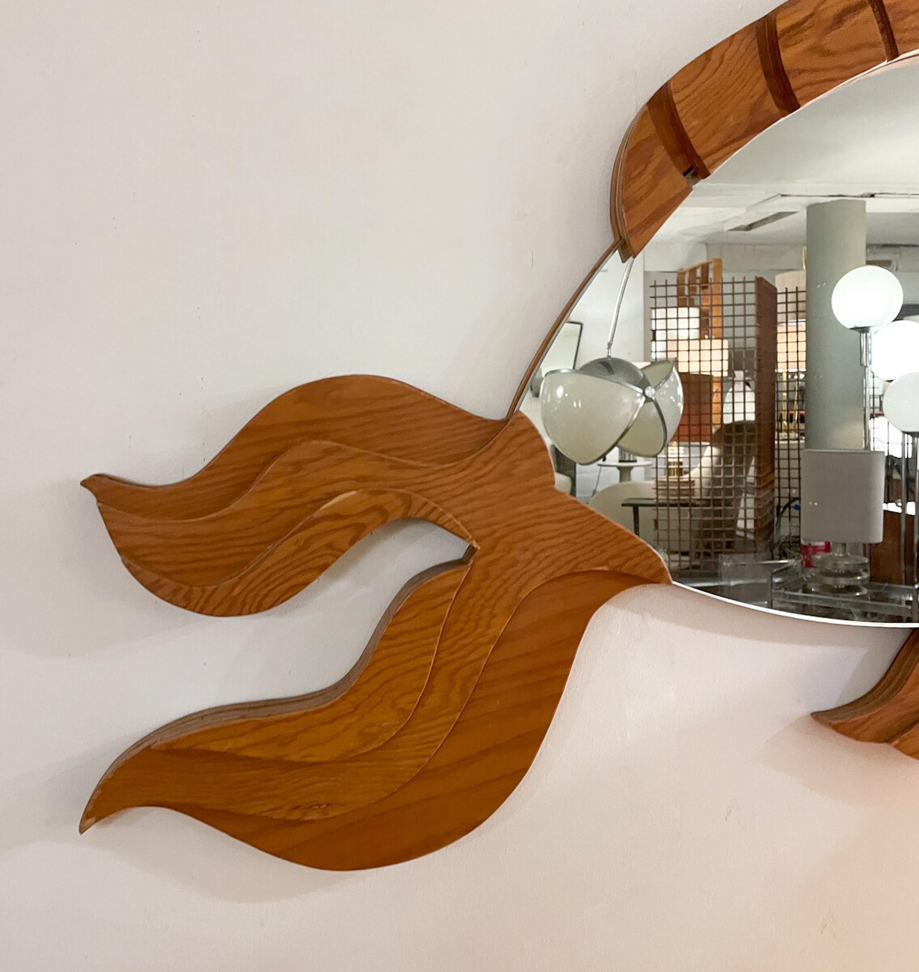Italian Mid-Century Wooden Fish Mirror by Pallucco, Italy, 1970s For Sale