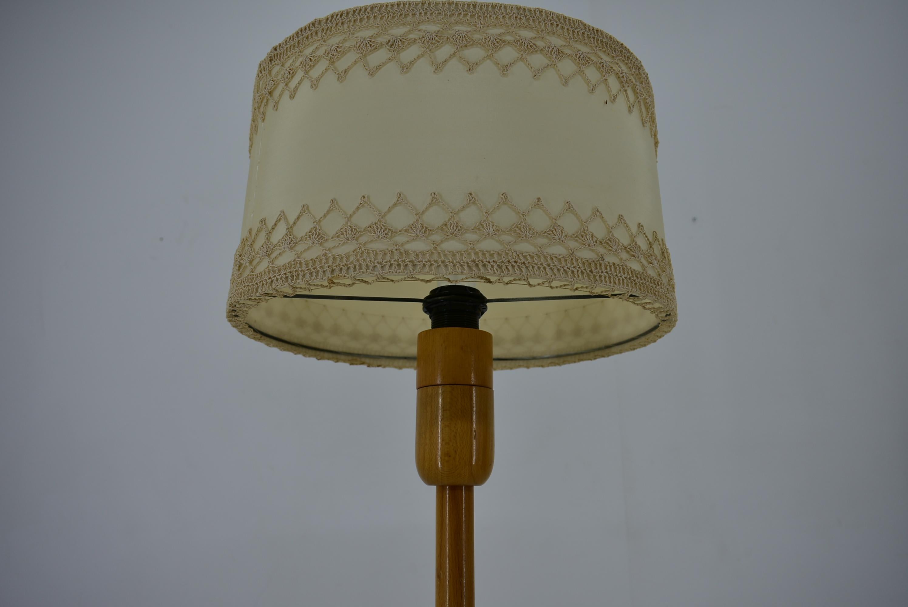 Fabric Mid-Century Wooden Floor Lamp by Uluv, 1950s / Czechoslovakia For Sale