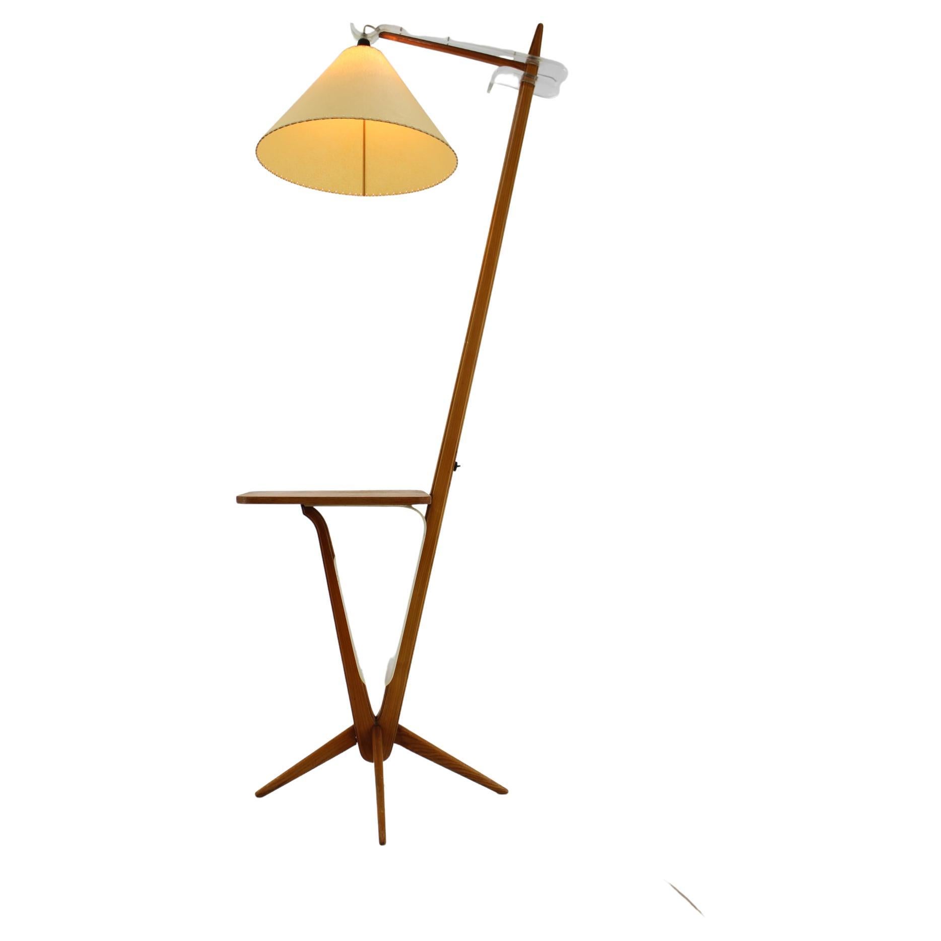 Mid-Century Wooden Floor Lamp by ULUV, 1950s / Czechoslovakia For Sale