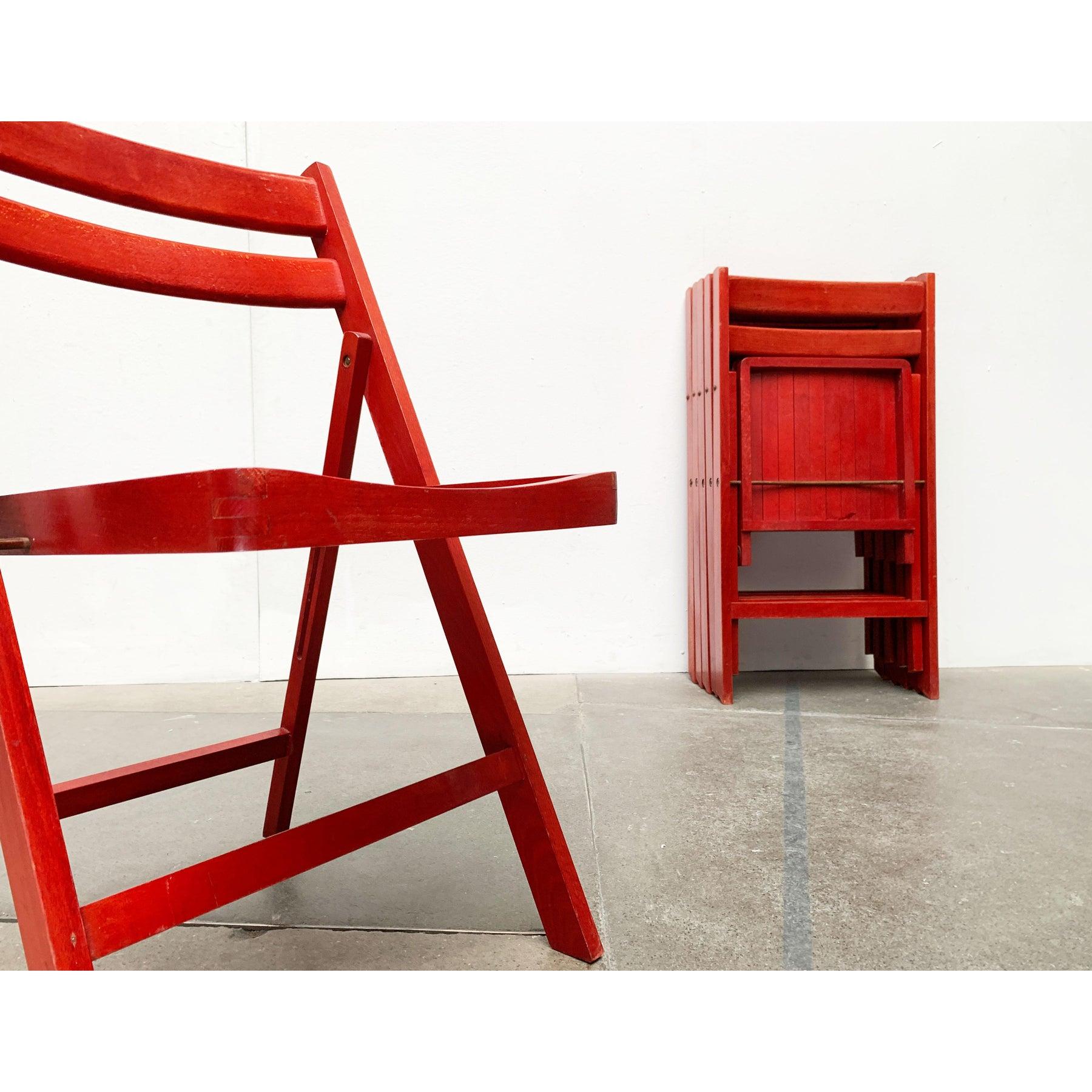 Mid-Century Wooden Folding Chair, 1960s, Set of 4 (20. Jahrhundert) im Angebot
