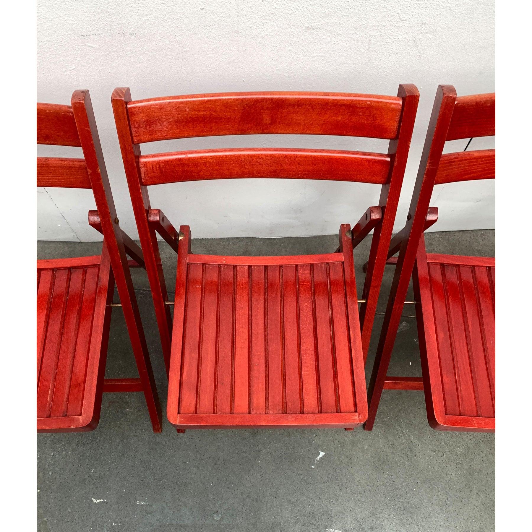 Mid-Century Wooden Folding Chair, 1960s, Set of 4 im Angebot 1