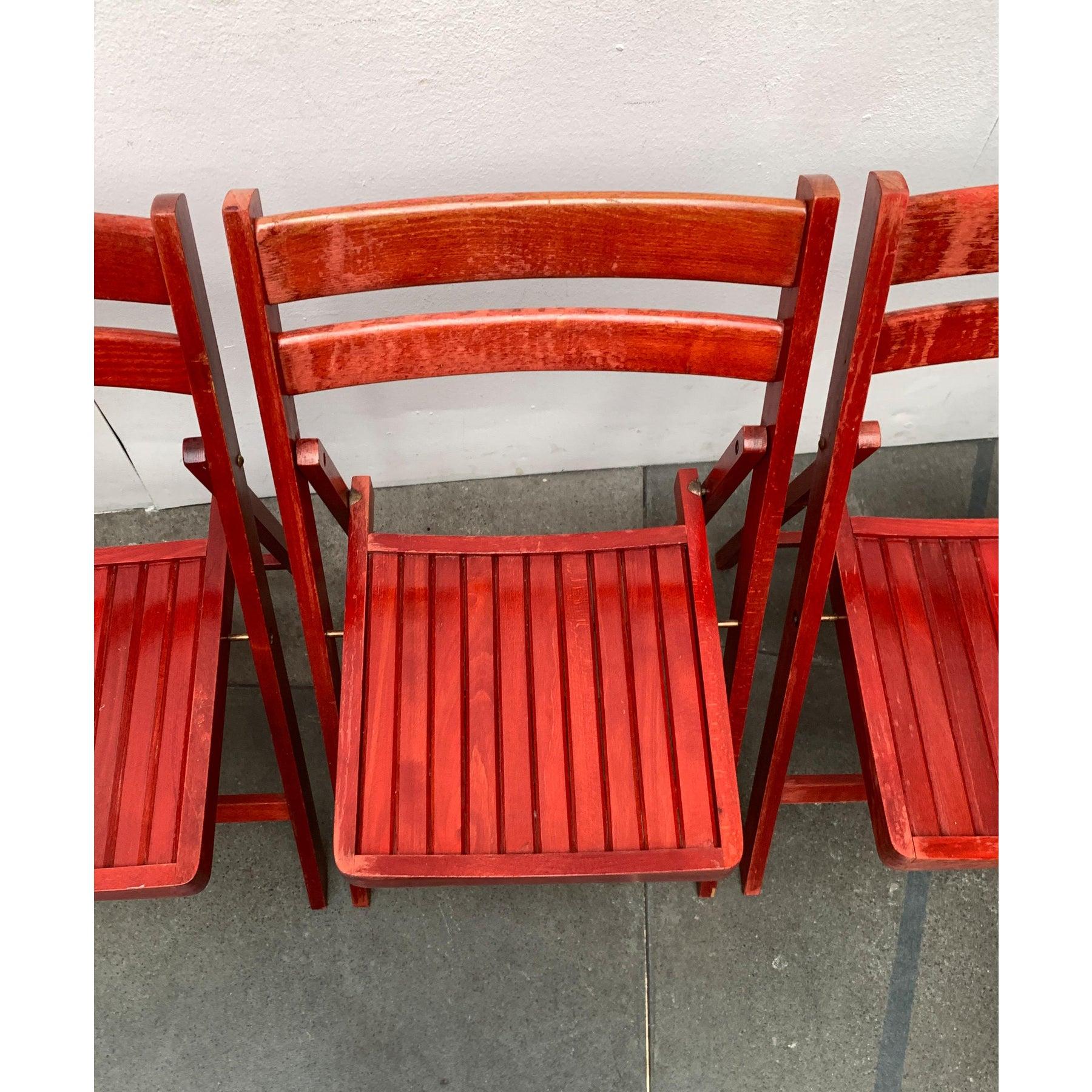 Mid-Century Wooden Folding Chair, 1960s, Set of 4 im Angebot 3