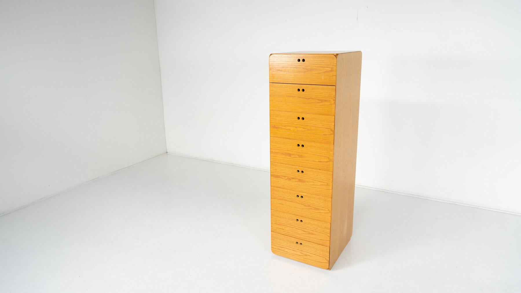 Mid-Century Modern Mid-Century Wooden High Chest of Drawer by Derk Jan de Vries For Sale